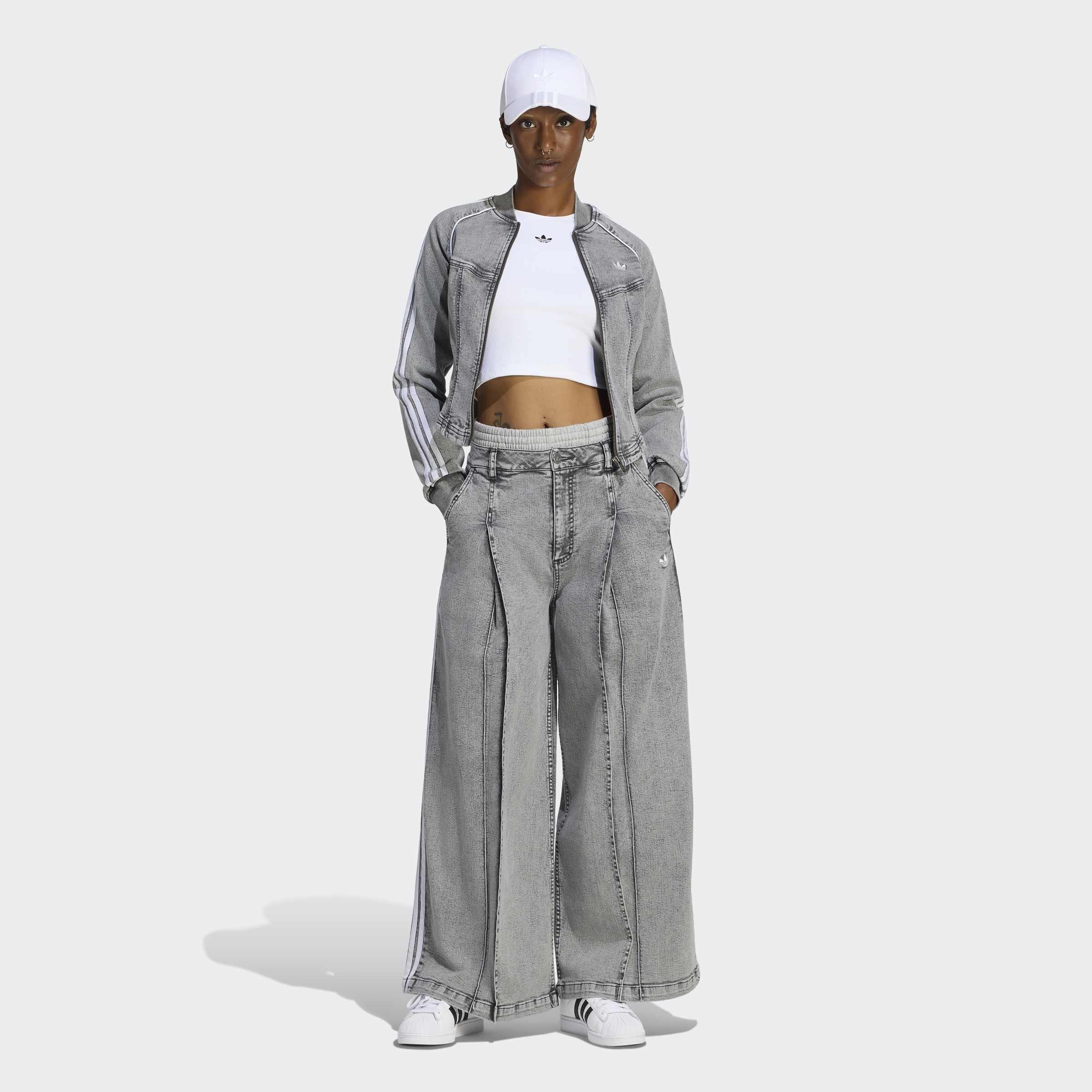 Denim Pleats Wide Leg Joggers, Grey, A701_ONE, large image number 4