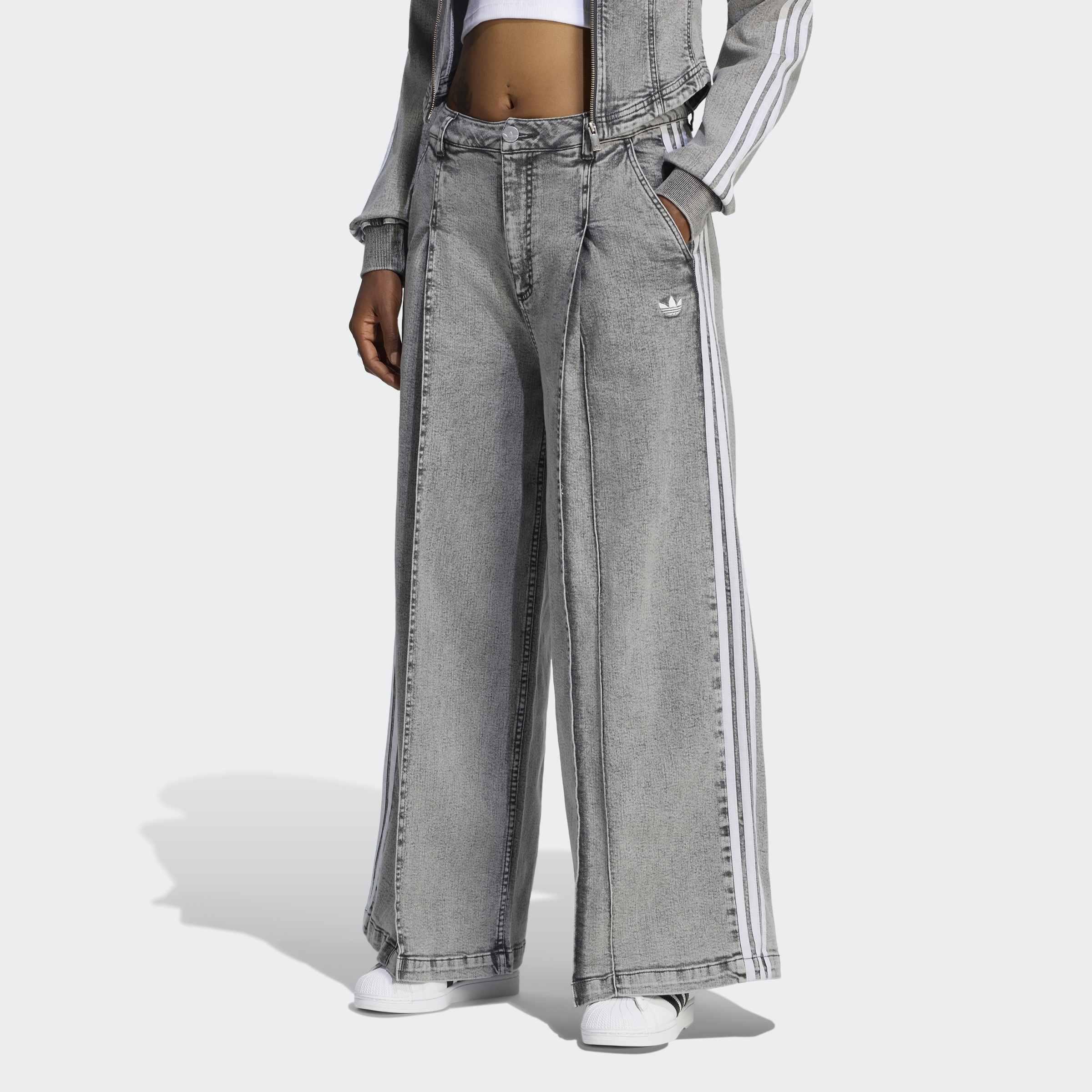 Denim Pleats Wide Leg Joggers, Grey, A701_ONE, large image number 5