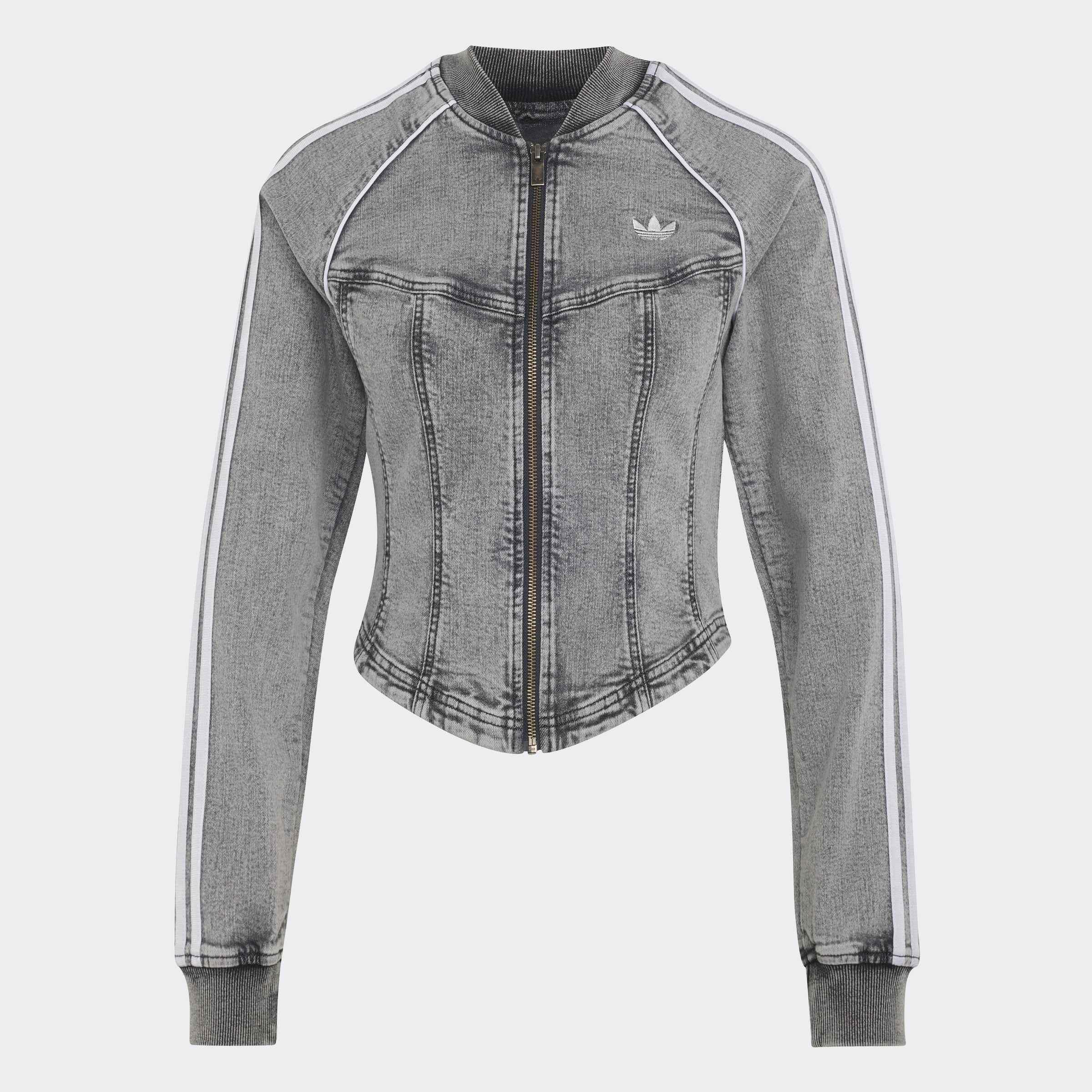 Superstar Denim Corset Track Top, Grey, A701_ONE, large image number 0