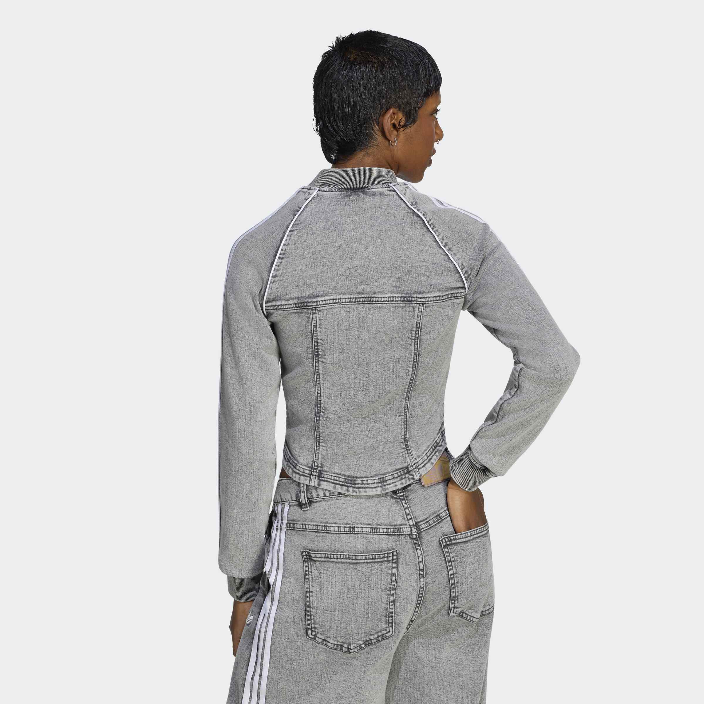 Superstar Denim Corset Track Top, Grey, A701_ONE, large image number 1
