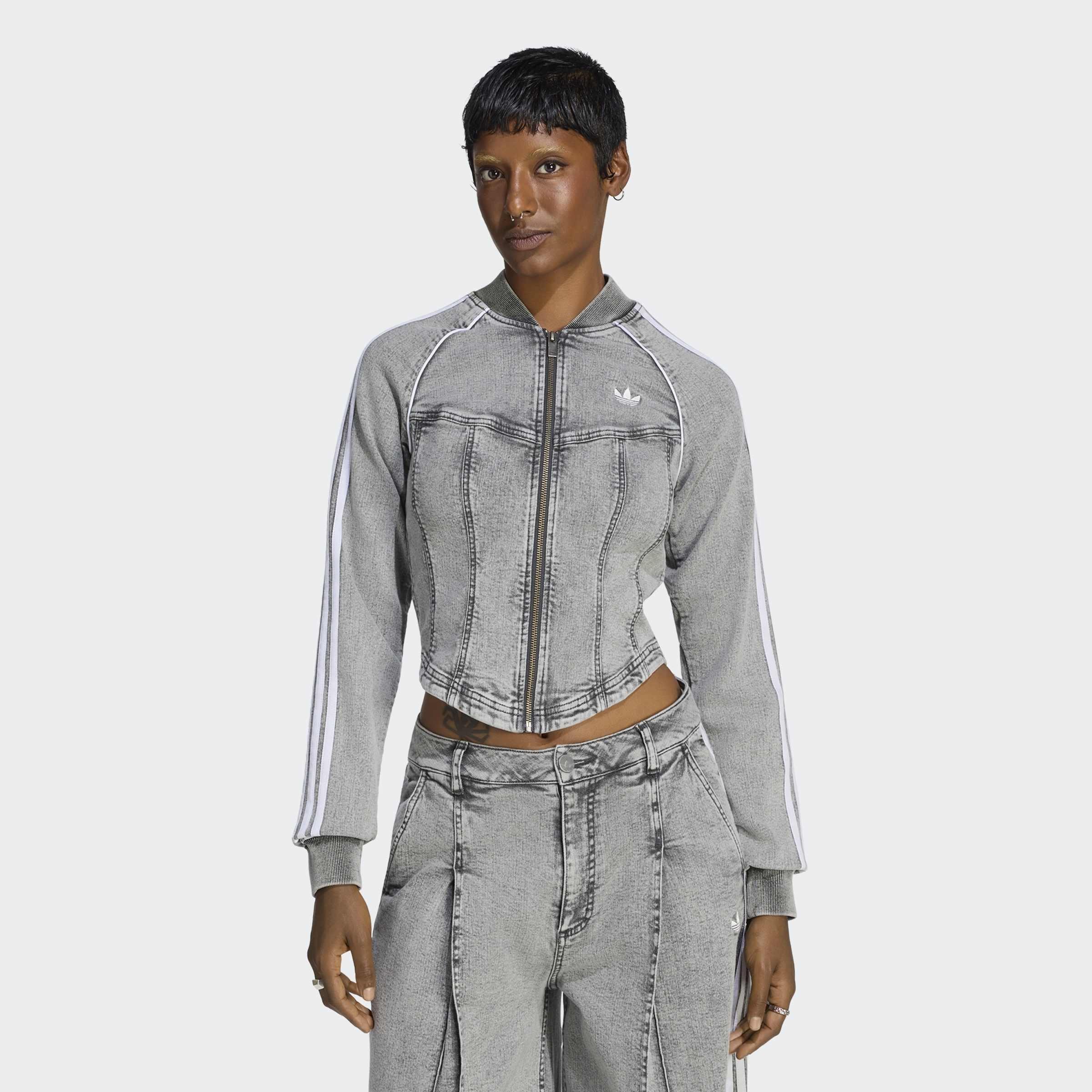 Superstar Denim Corset Track Top, Grey, A701_ONE, large image number 4
