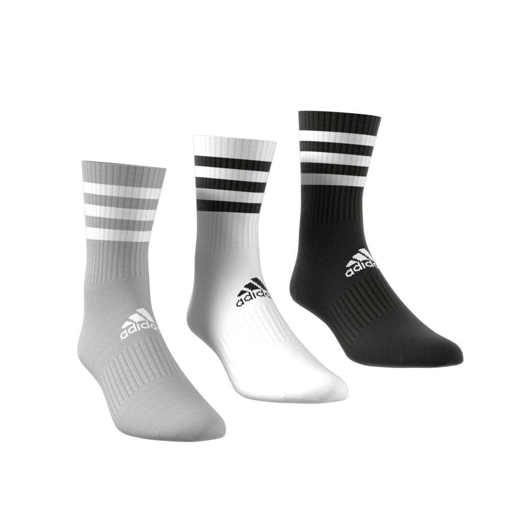 Unisex 3-Stripes Cushioned Crew Socks 3 Pairs, Multicolour, A901_ONE, large image number 0