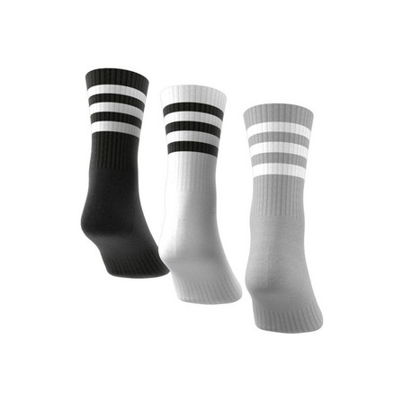 Unisex 3-Stripes Cushioned Crew Socks 3 Pairs, Grey, A901_ONE, large image number 1