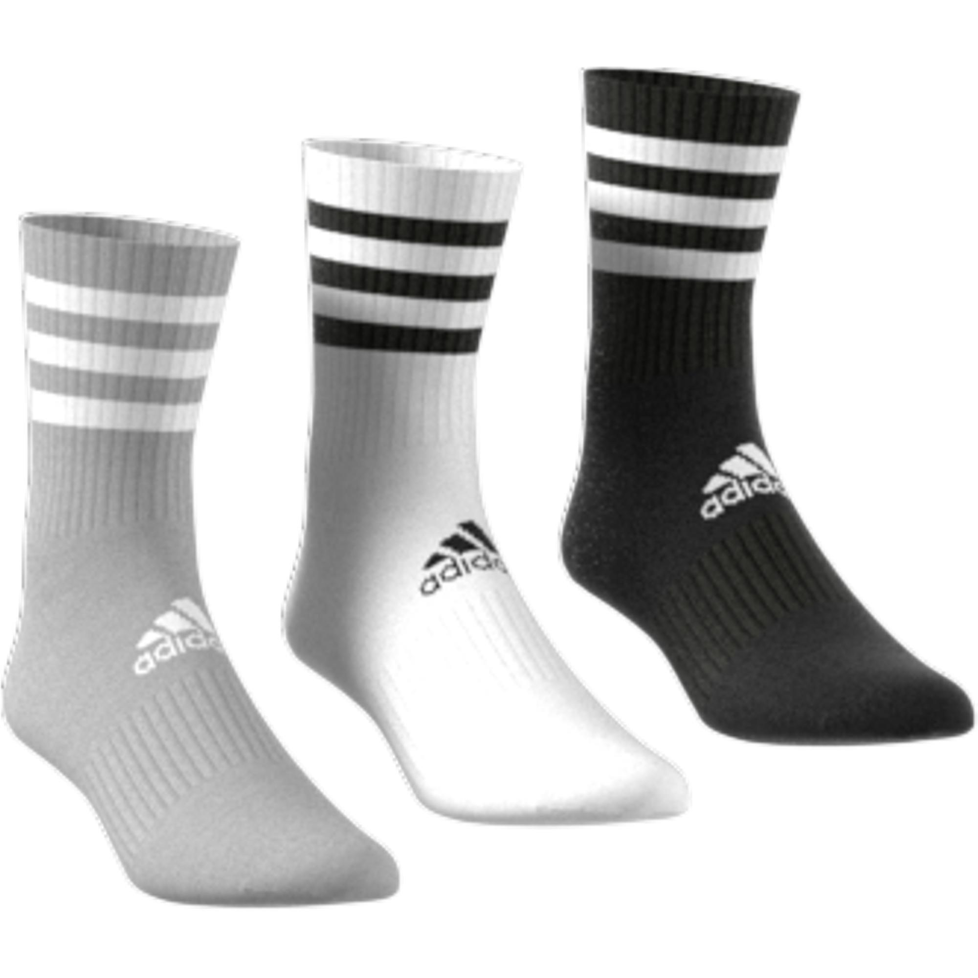 Unisex 3-Stripes Cushioned Crew Socks 3 Pairs, Multicolour, A901_ONE, large image number 2