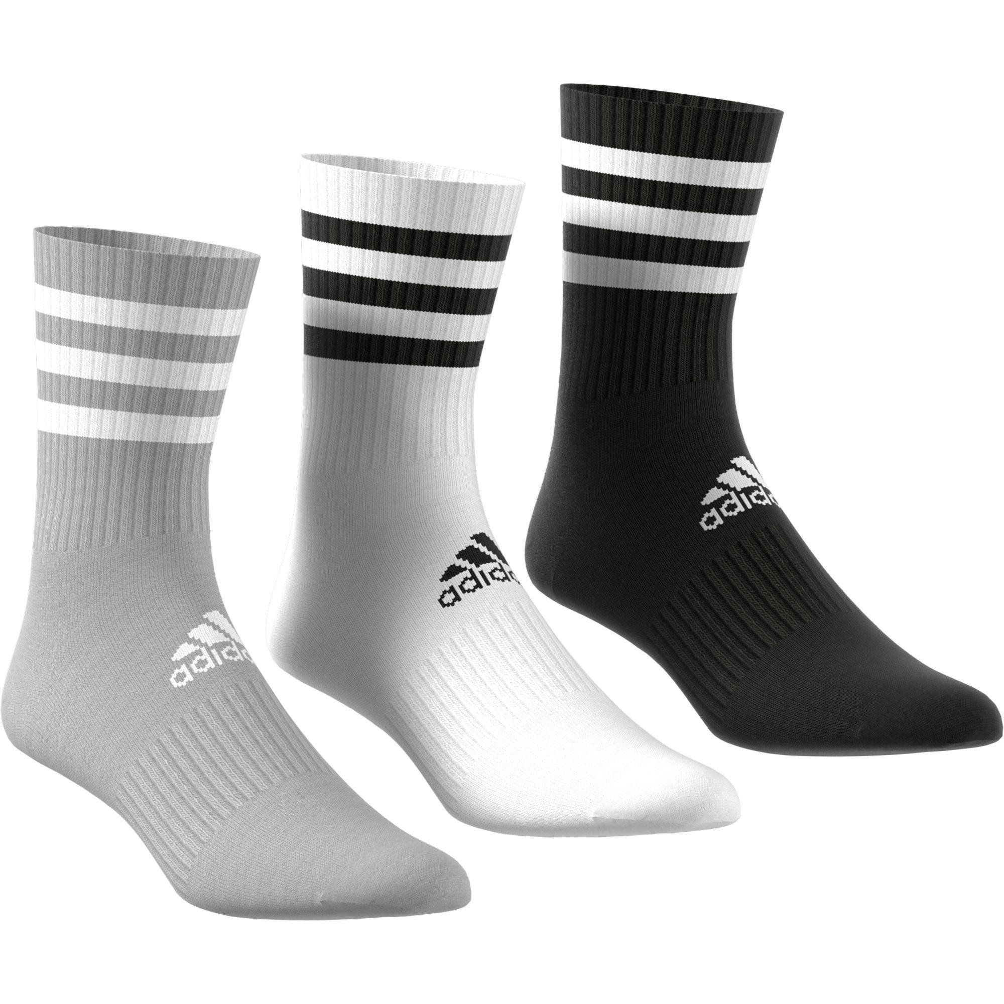 Unisex 3-Stripes Cushioned Crew Socks 3 Pairs, Multicolour, A901_ONE, large image number 3