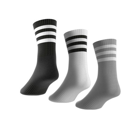 Unisex 3-Stripes Cushioned Crew Socks 3 Pairs, Grey, A901_ONE, large image number 5