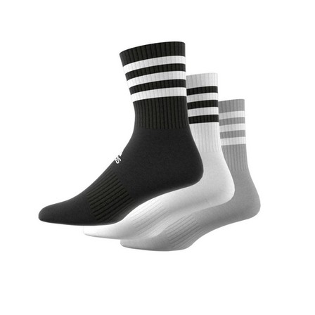 Unisex 3-Stripes Cushioned Crew Socks 3 Pairs, Grey, A901_ONE, large image number 6