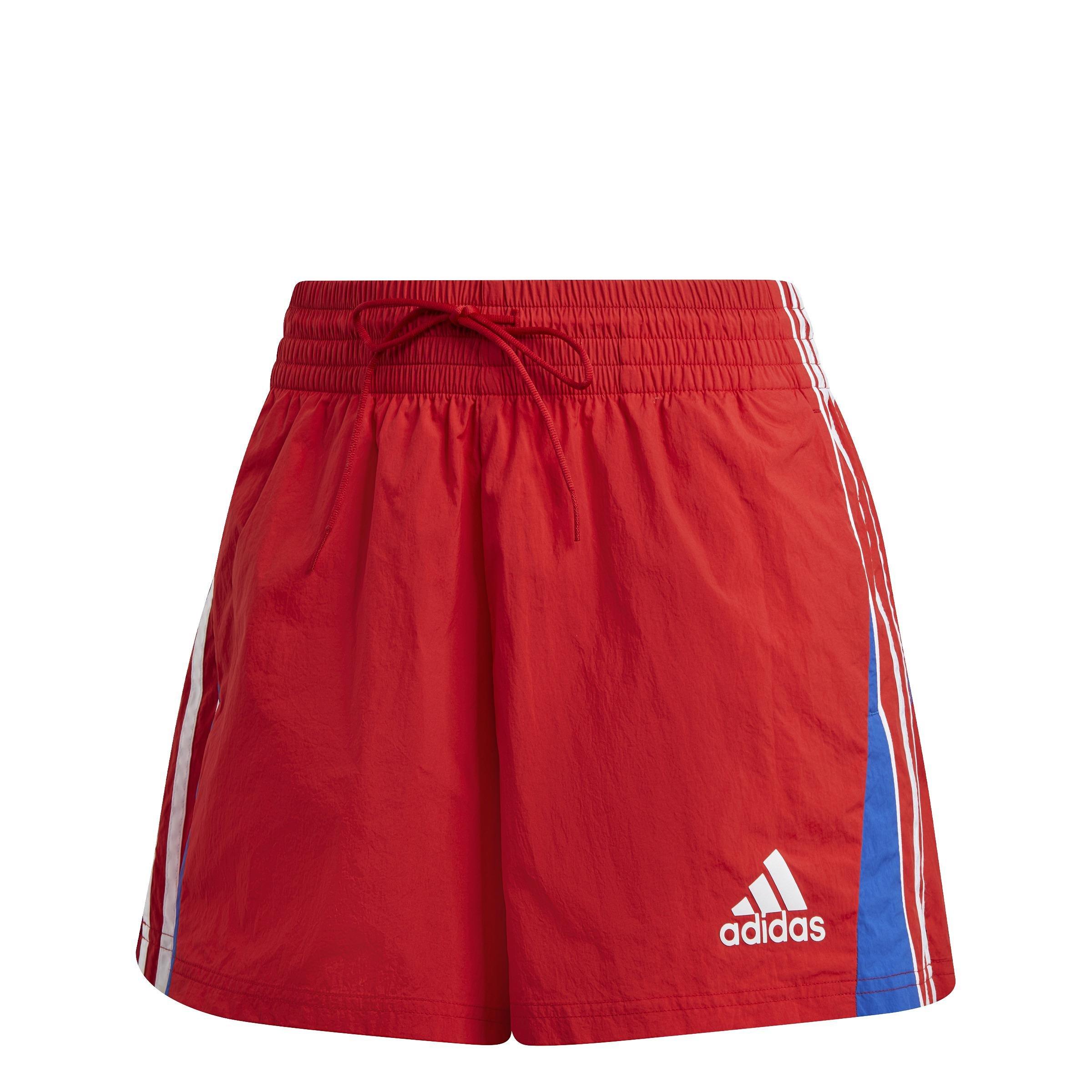 Women Colorblocked 3-Stripes Shorts, Red, A901_ONE, large image number 0