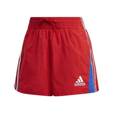 Women Colorblocked 3-Stripes Shorts, Red, A901_ONE, large image number 2