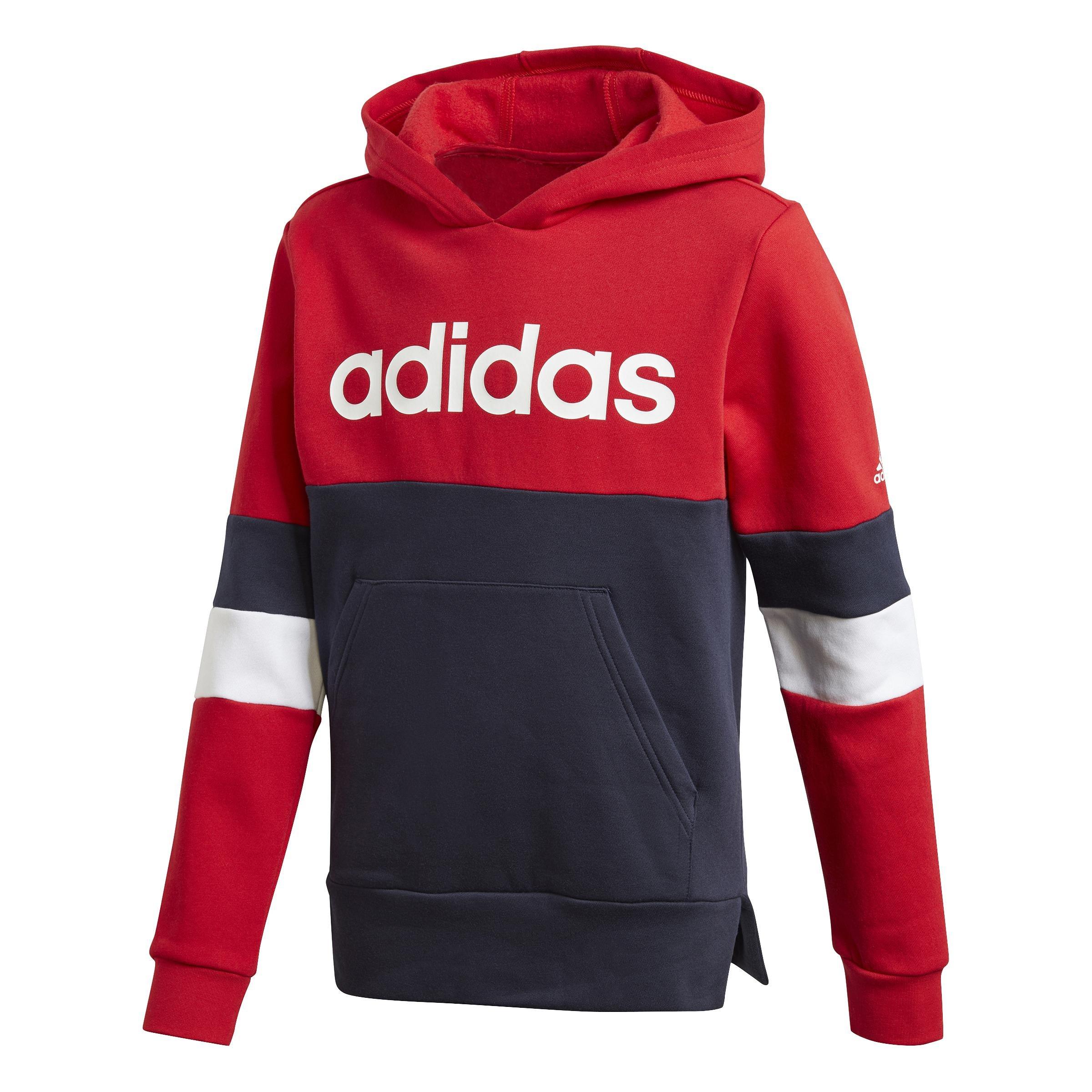 Kids Linear Colorblock Hooded Fleece Sweatshirt, Red, , large image number 0