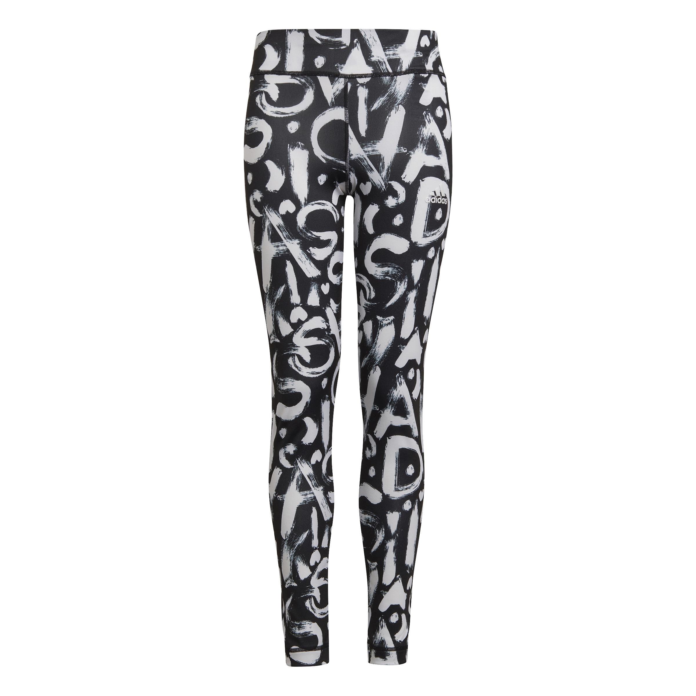 Kids Girls Equip Aeroready Printed Leggings, Black, A901_ONE, large image number 0