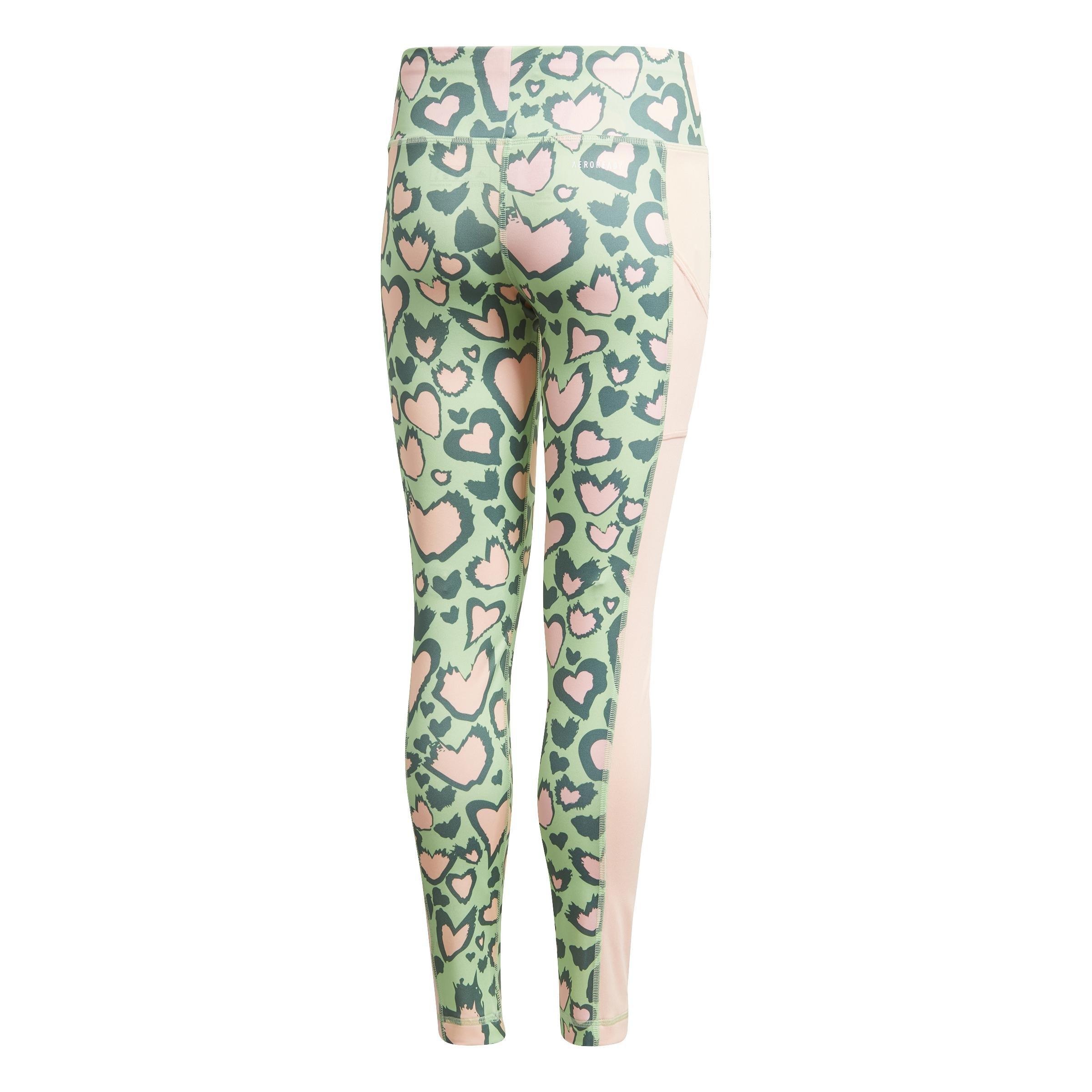 Kids Aeroready Printed Leggings, Green, A901_ONE, large image number 1