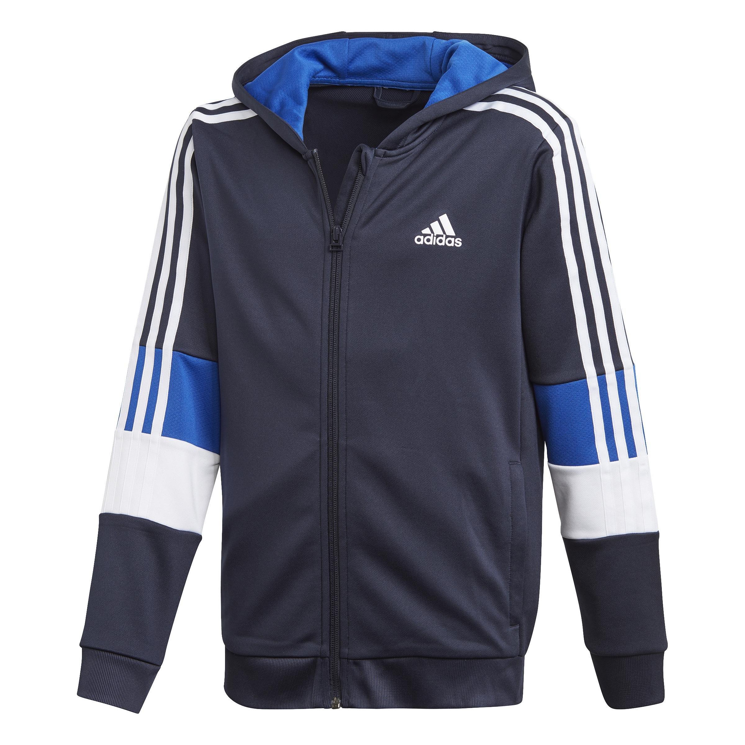 Kids Boys Must Haves Aeroready 3-Stripes Full-Zip Hoodie, Navy, A901_ONE, large image number 0