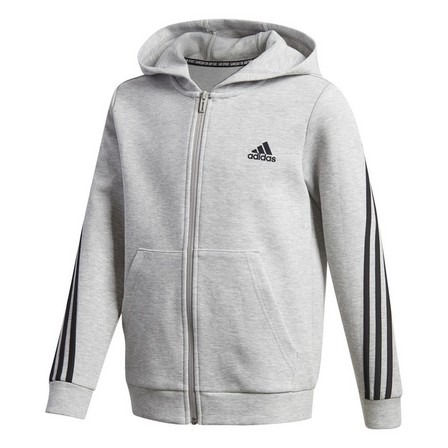 Kids Boys 3-Stripes Doubleknit Full-Zip Hoodie, Grey, A901_ONE, large image number 0