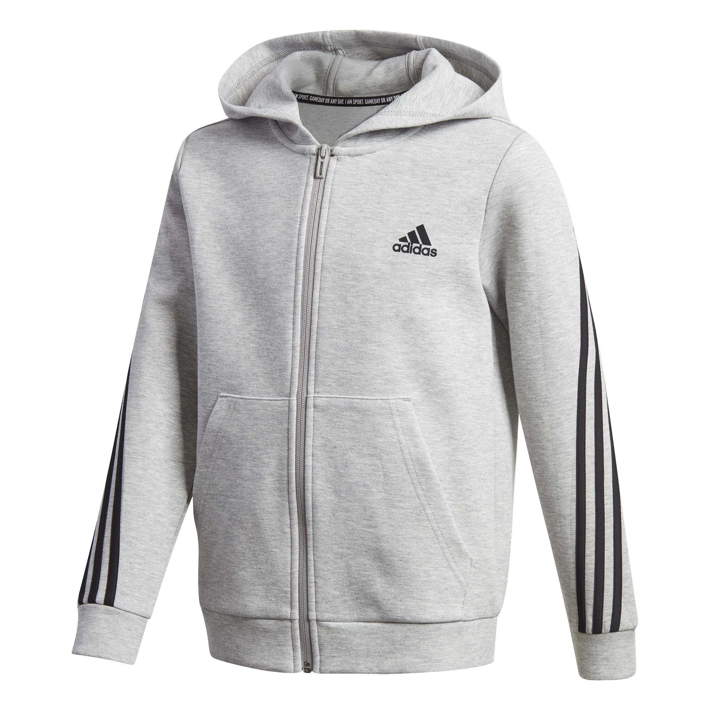 Kids 3-Stripes Doubleknit Full-Zip Hoodie, Grey, A901_ONE, large image number 0