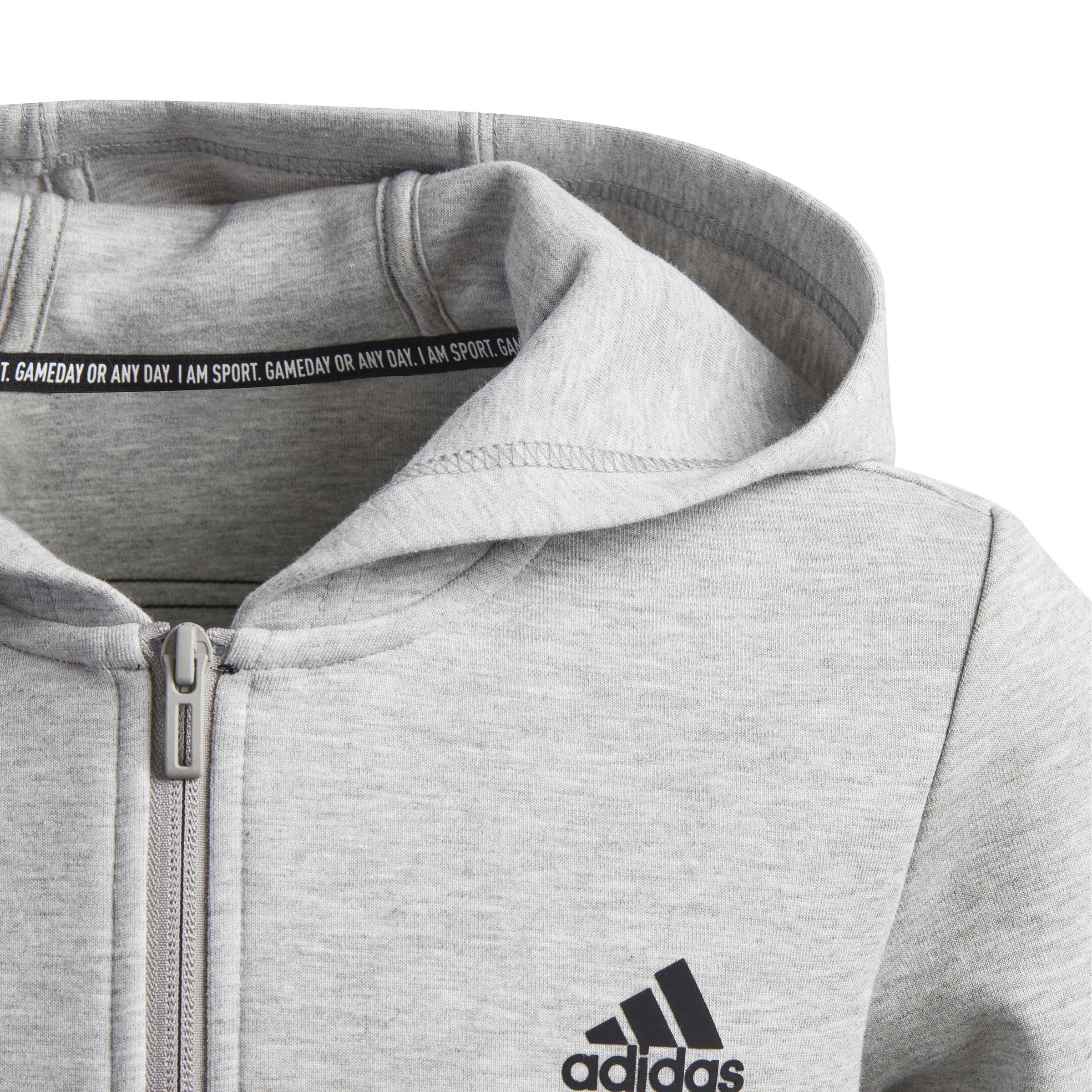 Kids 3-Stripes Doubleknit Full-Zip Hoodie, Grey, A901_ONE, large image number 4