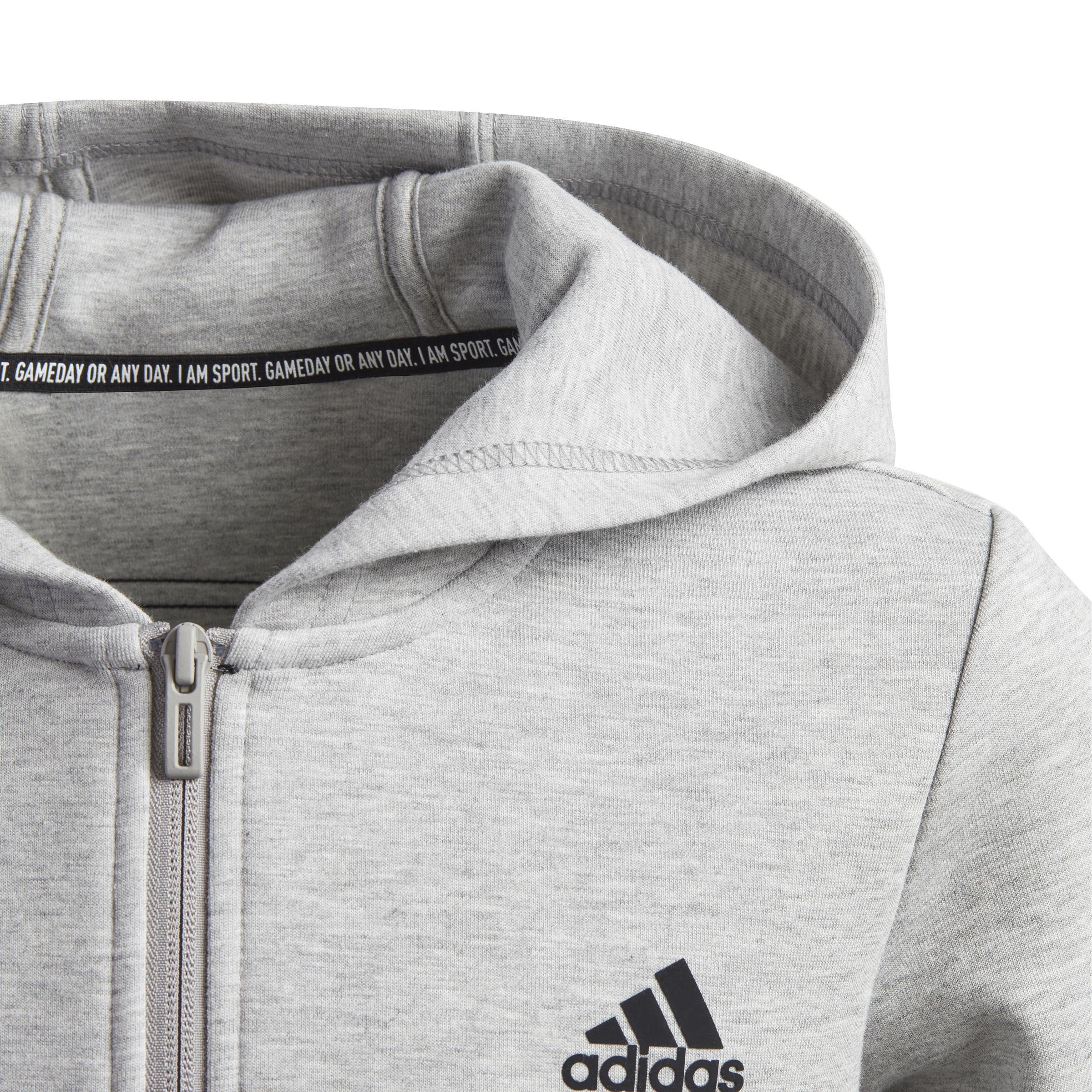 Kids Boys 3-Stripes Doubleknit Full-Zip Hoodie, Grey, A901_ONE, large image number 4