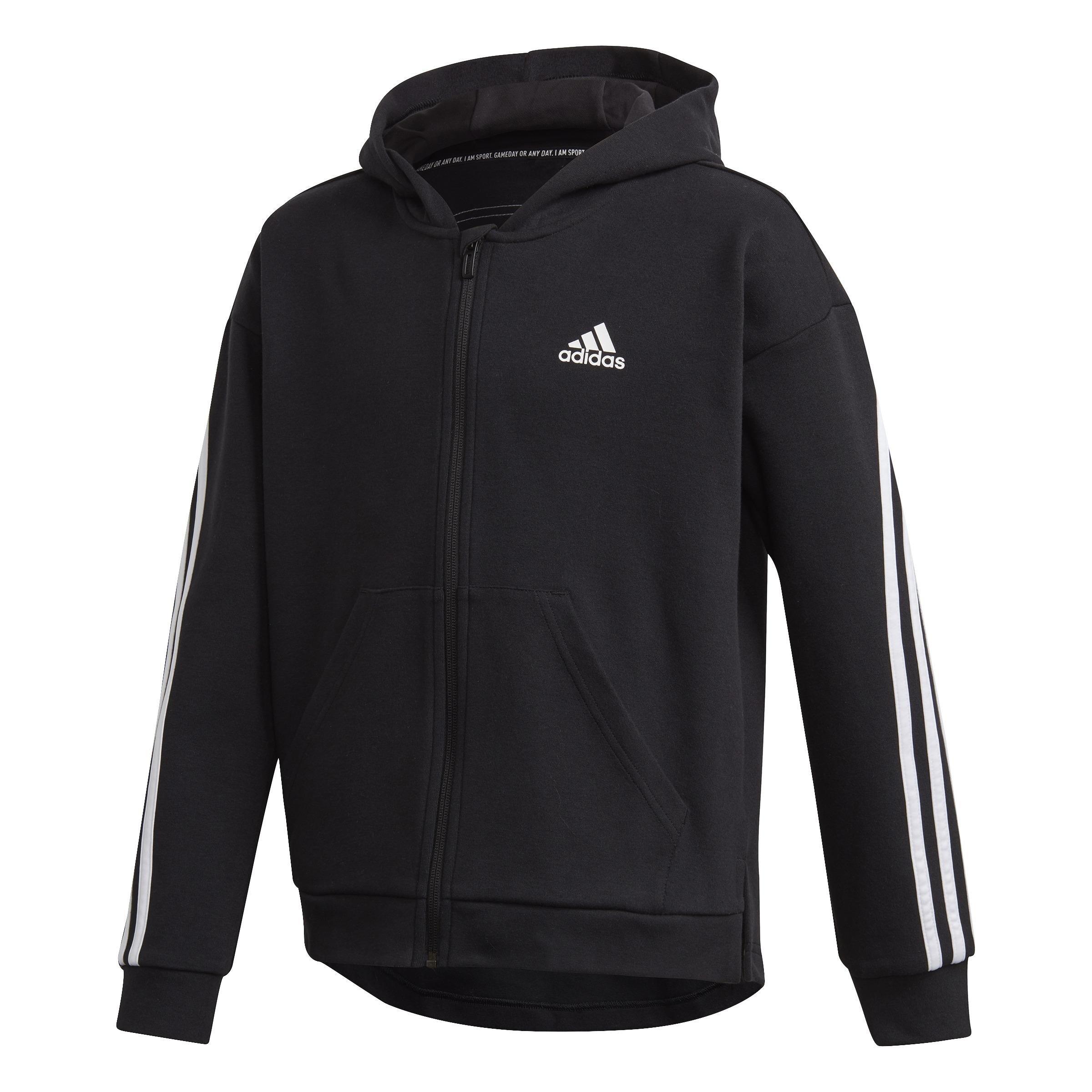 Kids 3-Stripes Full-Zip Hoodie, Black, A901_ONE, large image number 4