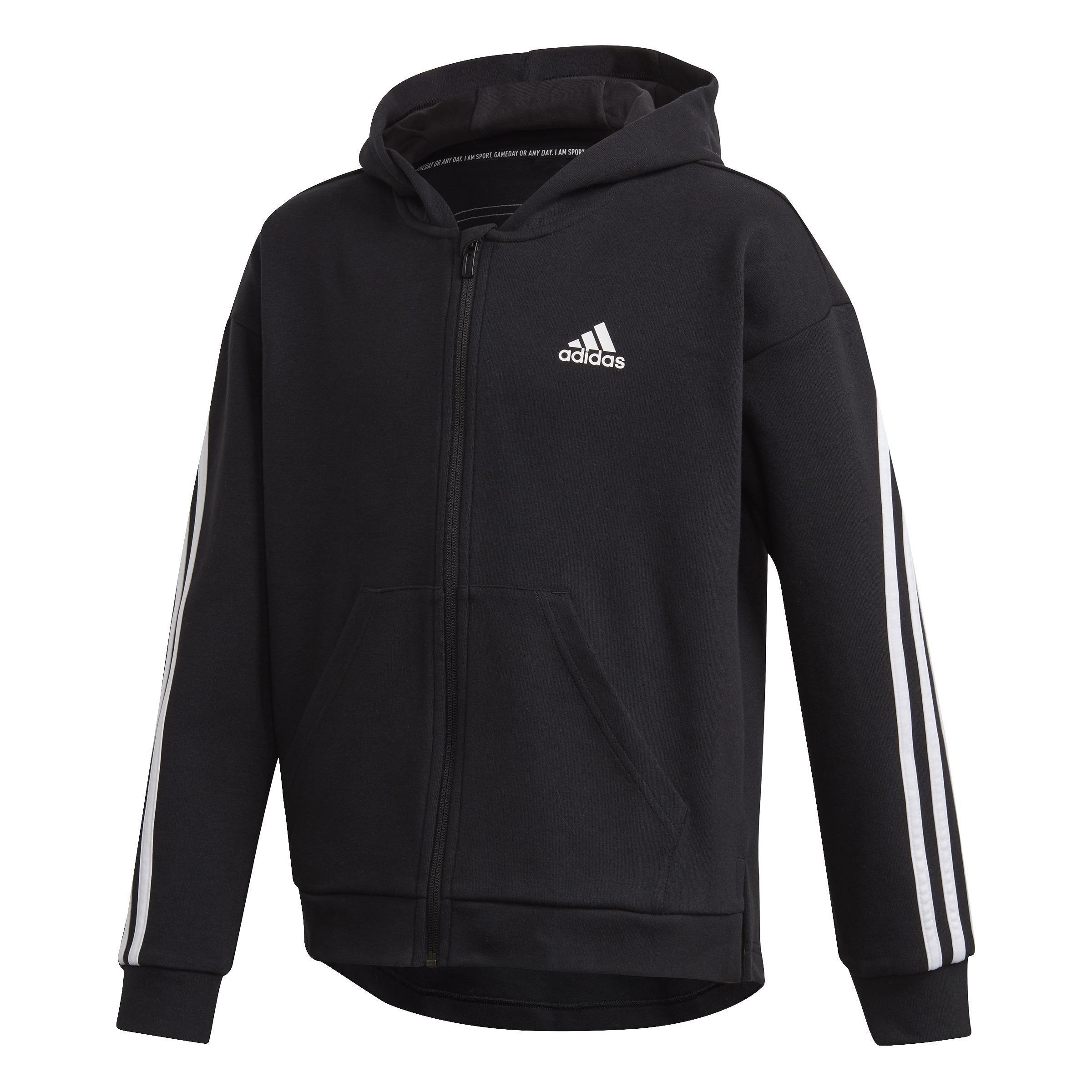 Kids 3-Stripes Full-Zip Hoodie, Black, A901_ONE, large image number 5