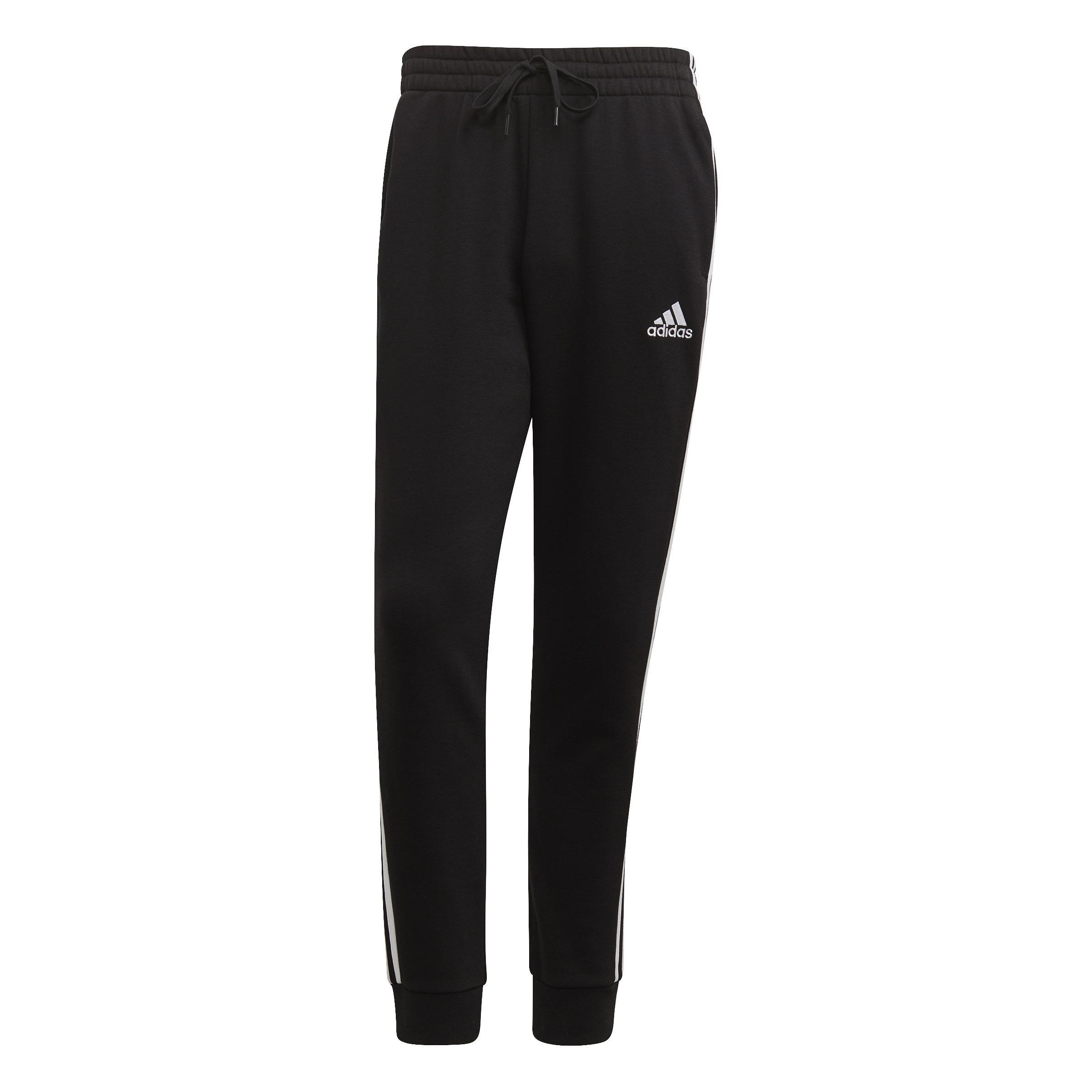 Essentials Fleece Tapered Cuff 3-Stripes Pants, Black, A901_ONE, large image number 0