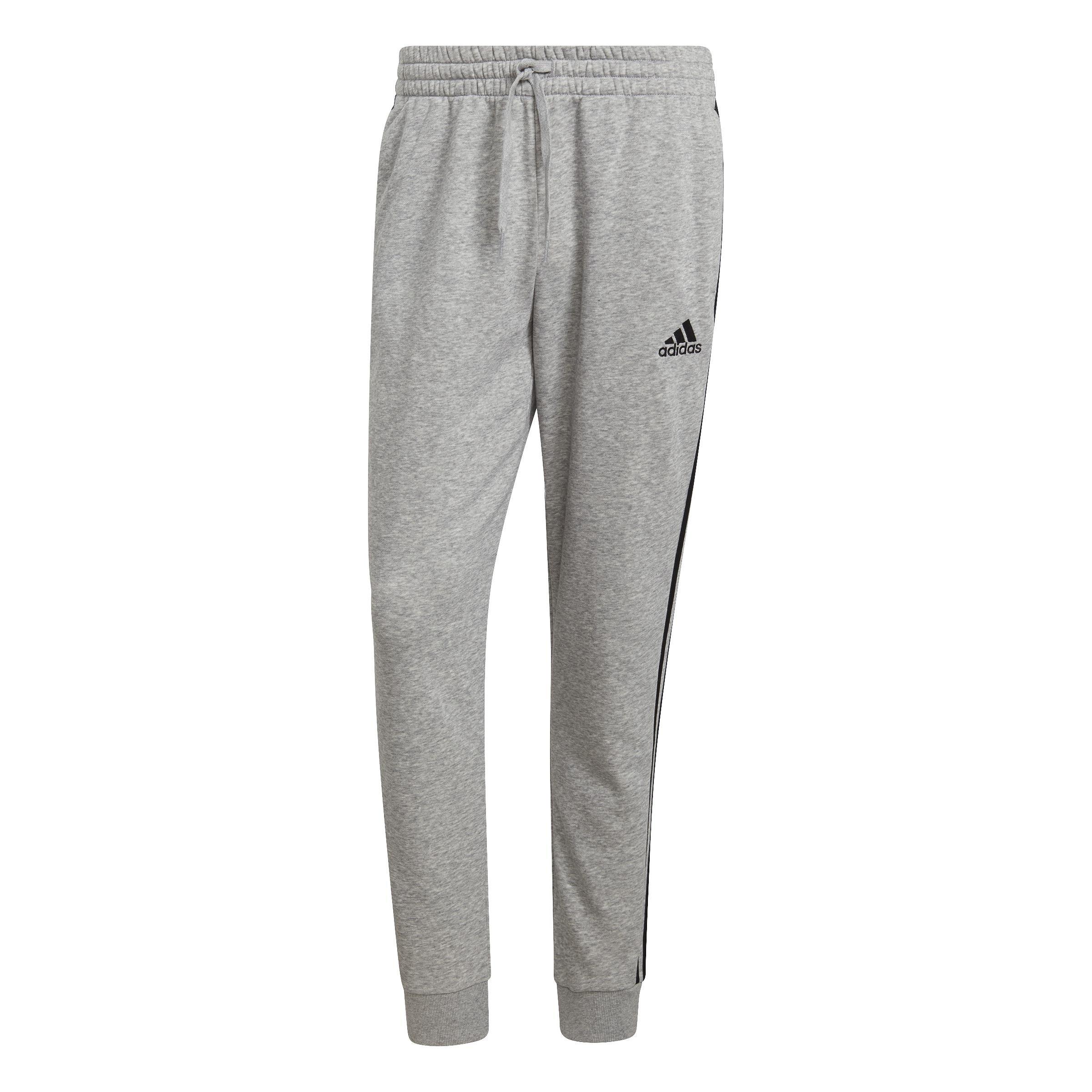 Essentials Fleece Tapered Cuff 3-Stripes Pants, Grey, A901_ONE, large image number 0