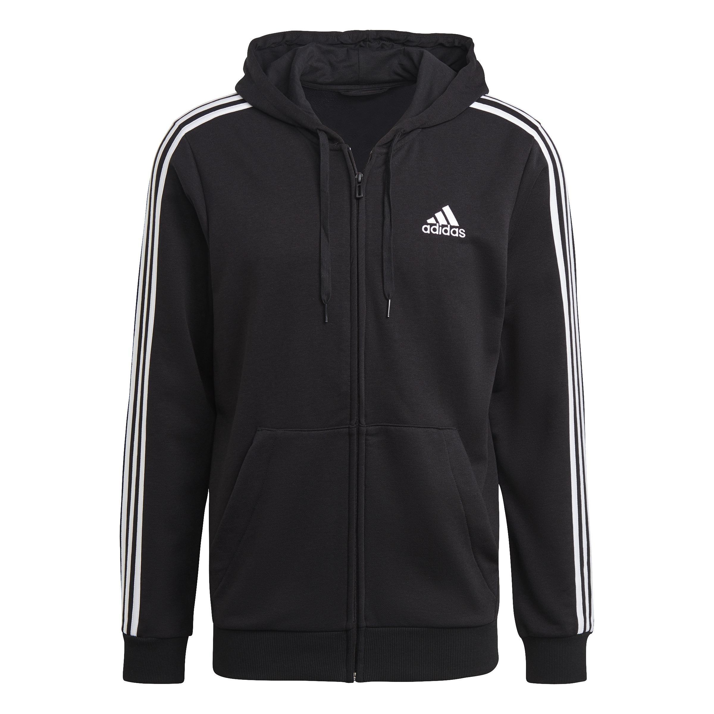Essentials French Terry 3-Stripes Full-Zip Hoodie, Black, , medium