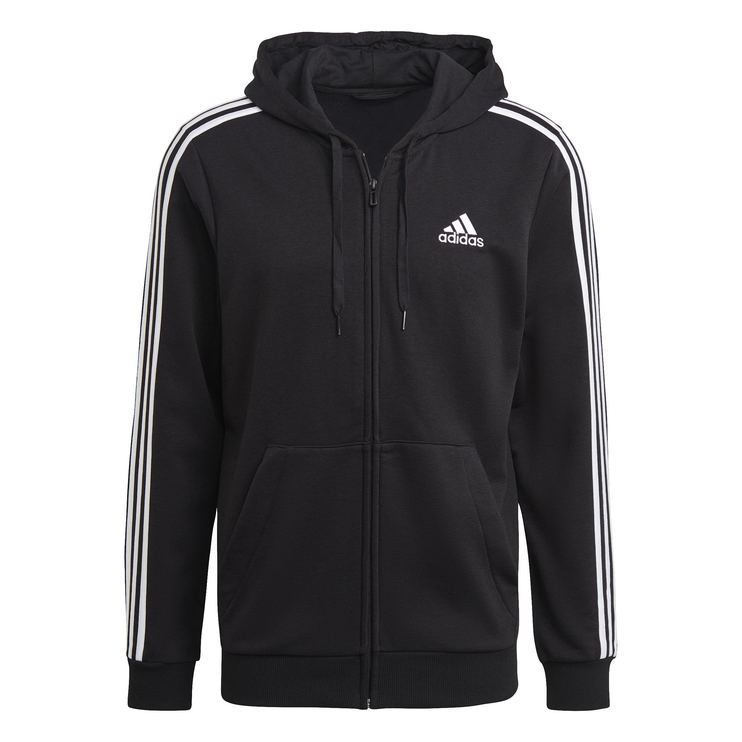 Men Essentials French Terry 3-Stripes Full-Zip Hoodie, Black, A901_ONE, large image number 0