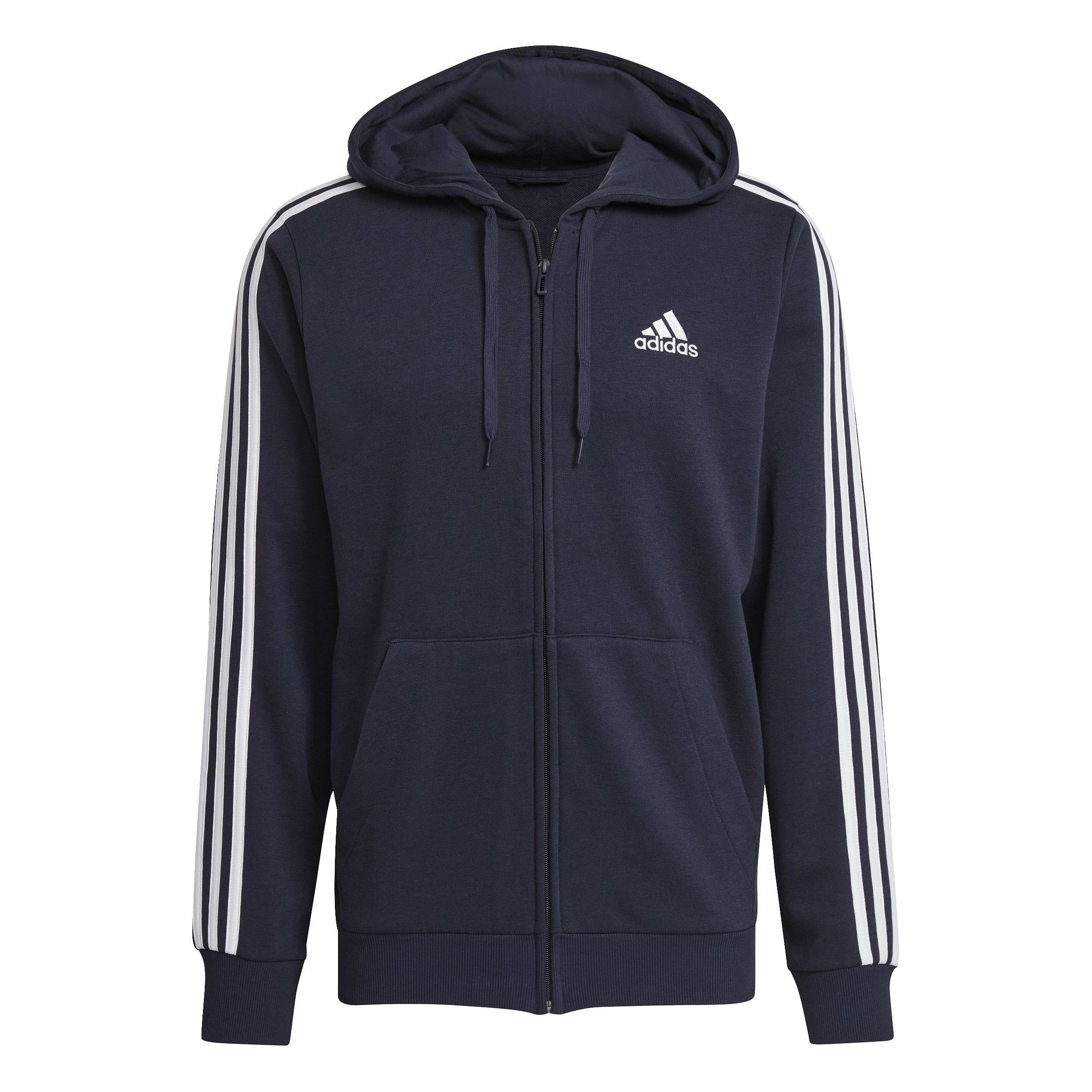 Essentials French Terry 3-Stripes Full-Zip Hoodie, Blue, , large image number 0