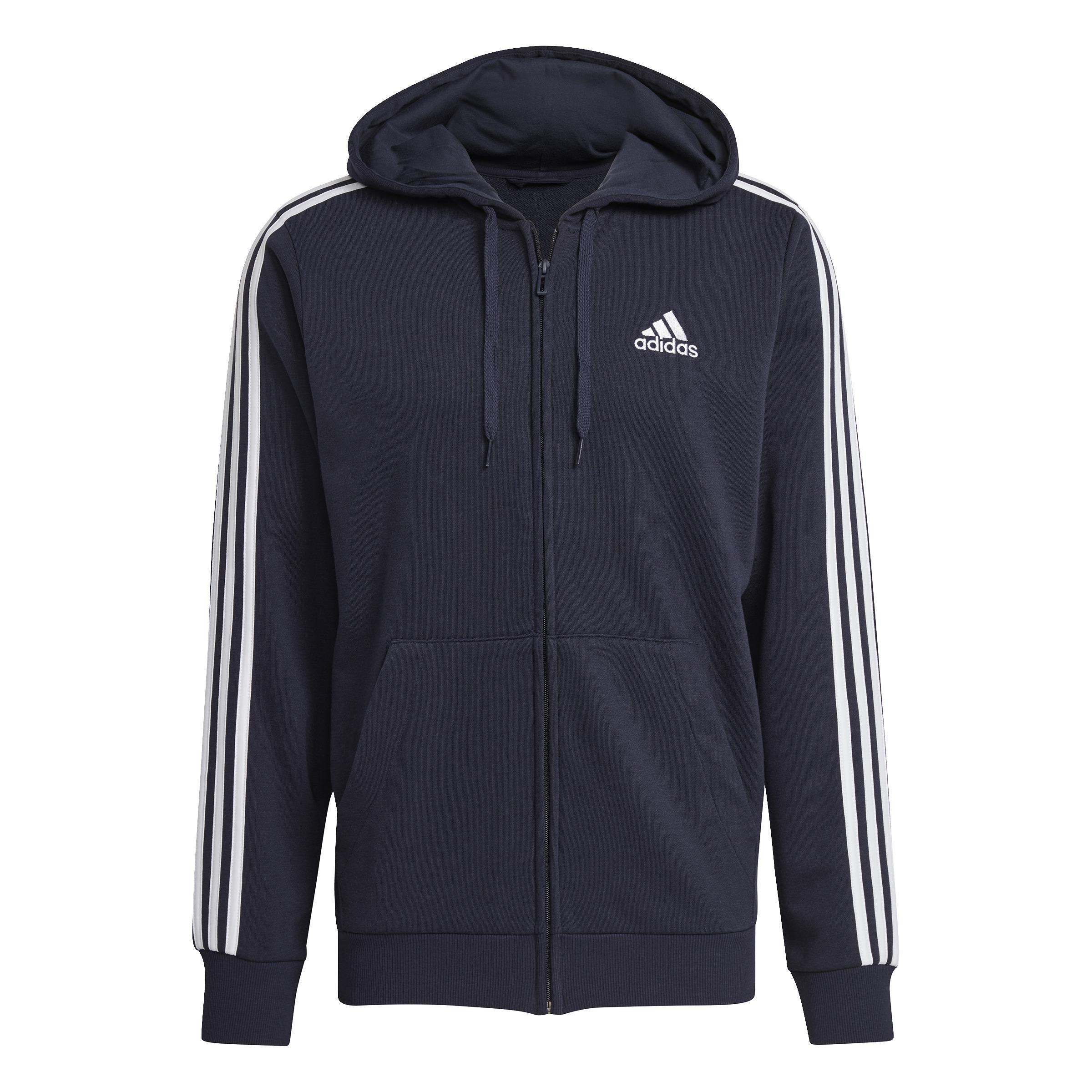 Essentials French Terry 3-Stripes Full-Zip Hoodie, Blue, , large image number 1