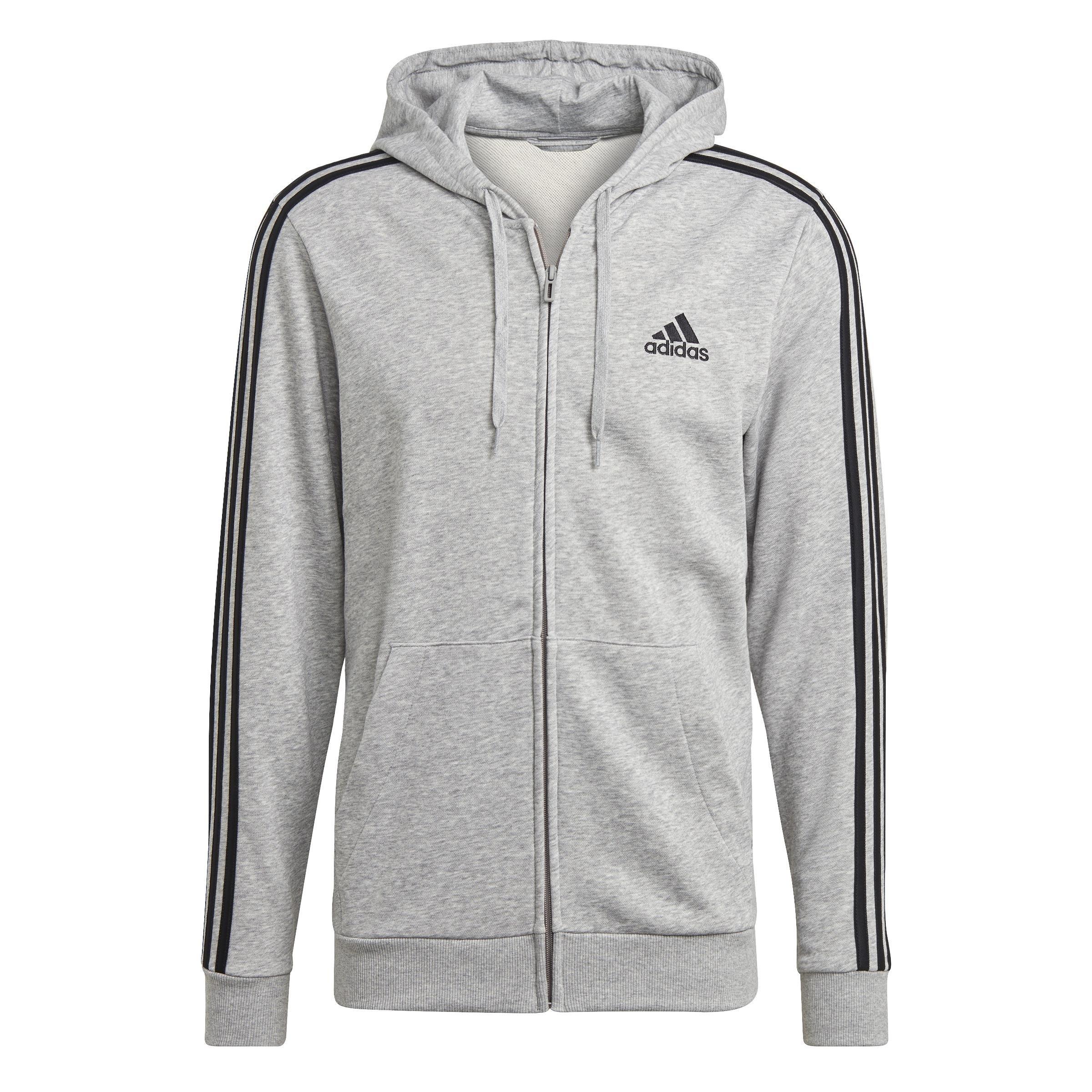 Essentials French Terry 3-Stripes Full-Zip Hoodie, Grey, , large image number 0