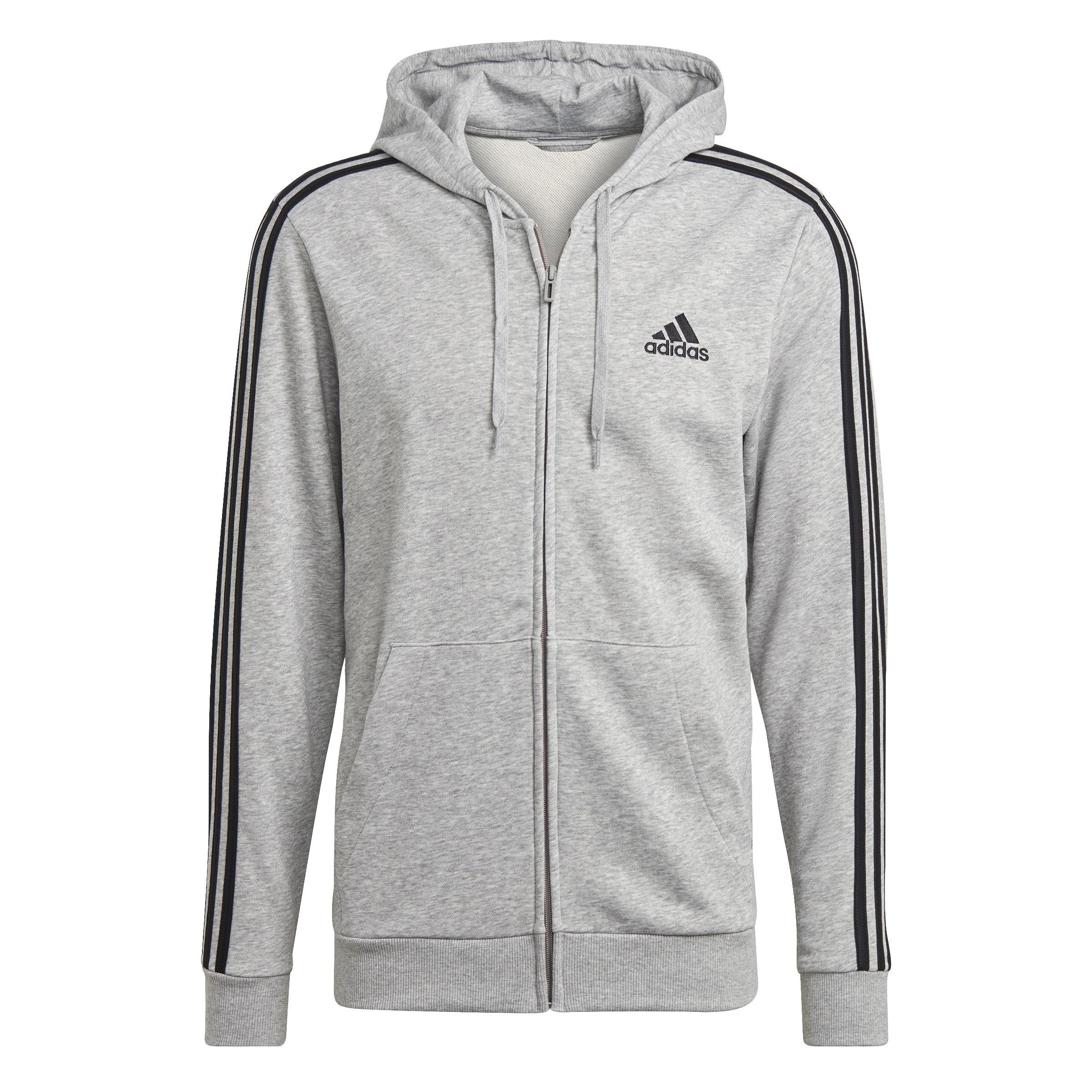 Essentials French Terry 3-Stripes Full-Zip Hoodie, Grey, A901_ONE, large image number 0