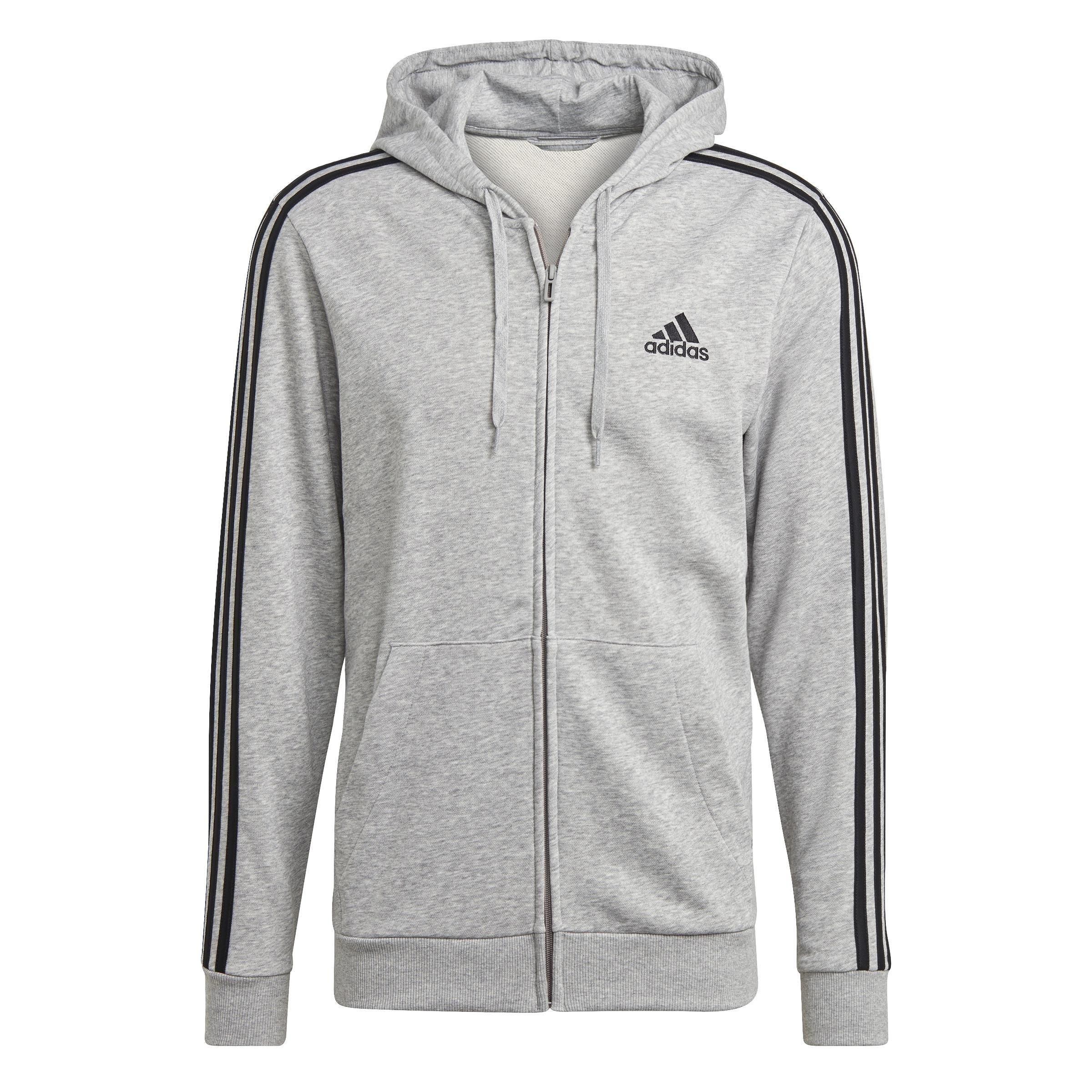 Essentials French Terry 3-Stripes Full-Zip Hoodie, Grey, , large image number 1