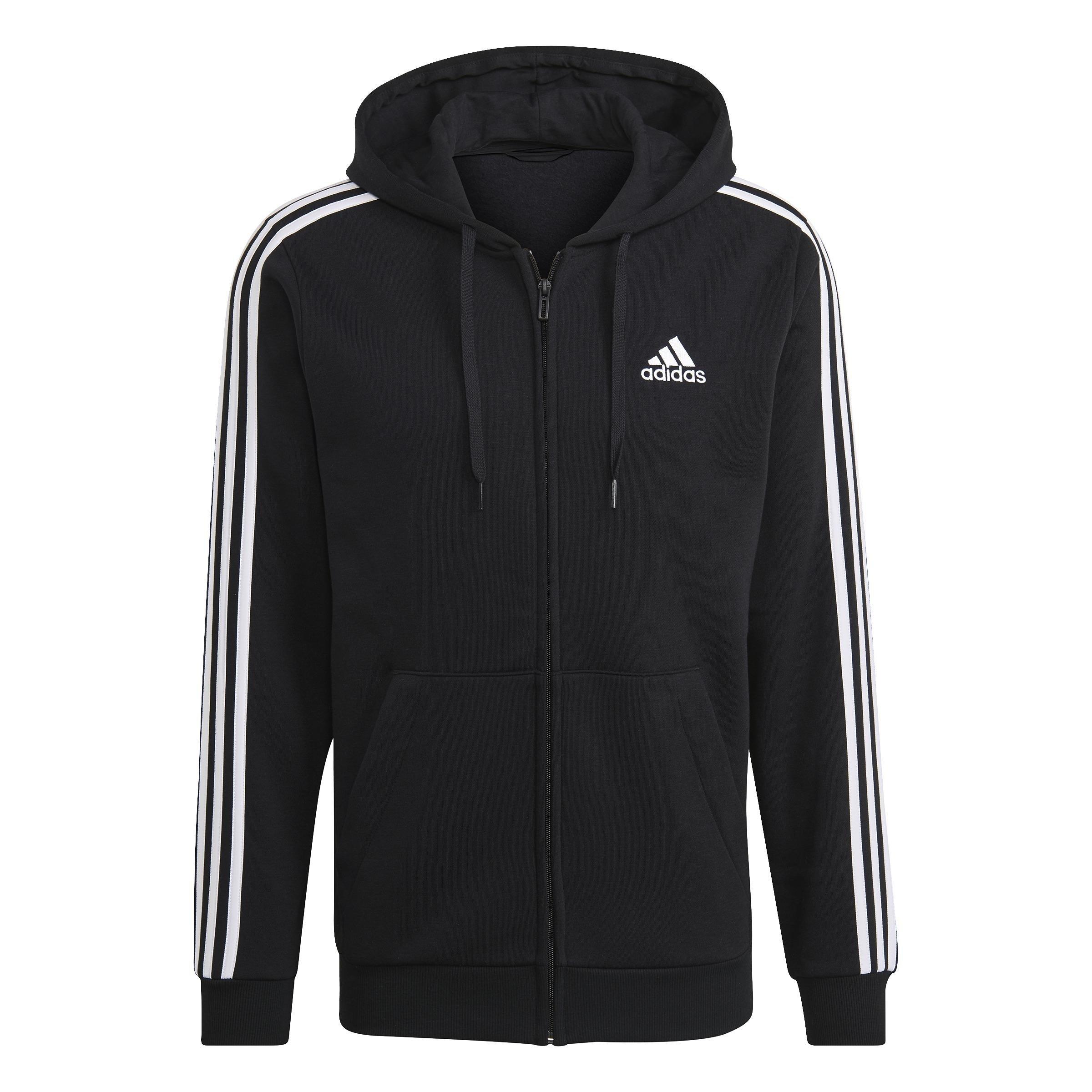 Essentials Fleece 3-Stripes Full-Zip Hoodie, Black, A901_ONE, large image number 0