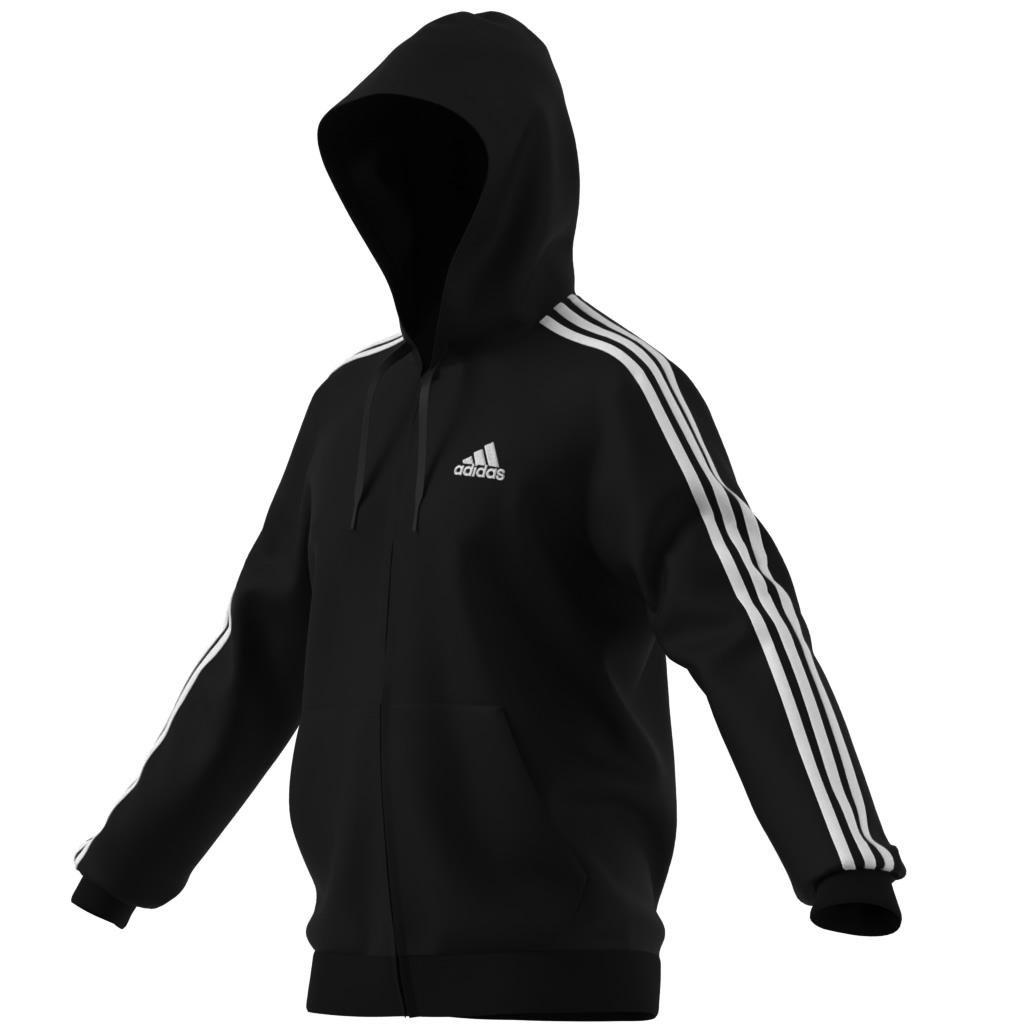Essentials Fleece 3-Stripes Full-Zip Hoodie, Black, , large image number 2