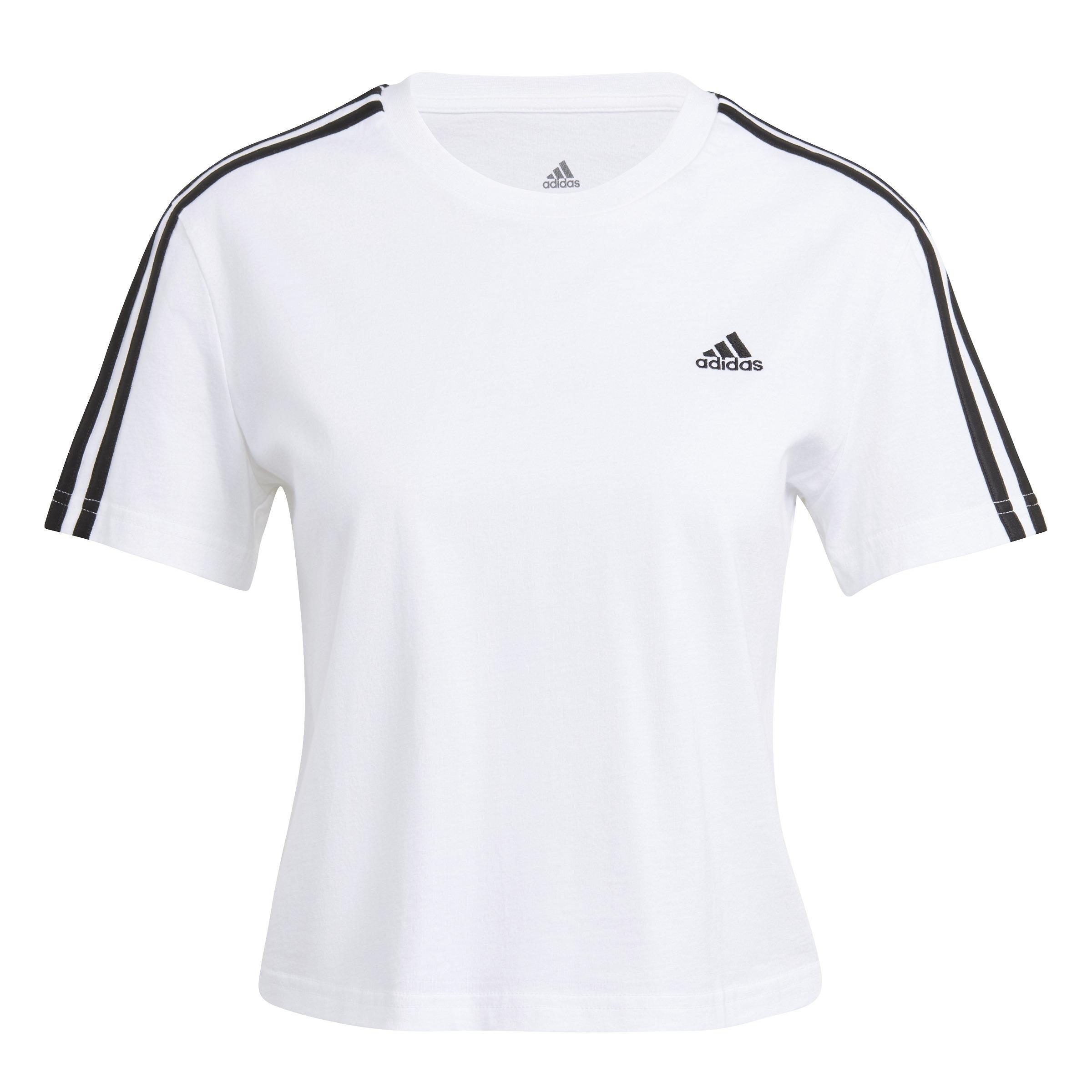 Essentials Loose 3-Stripes Crop Top, White, , large image number 0