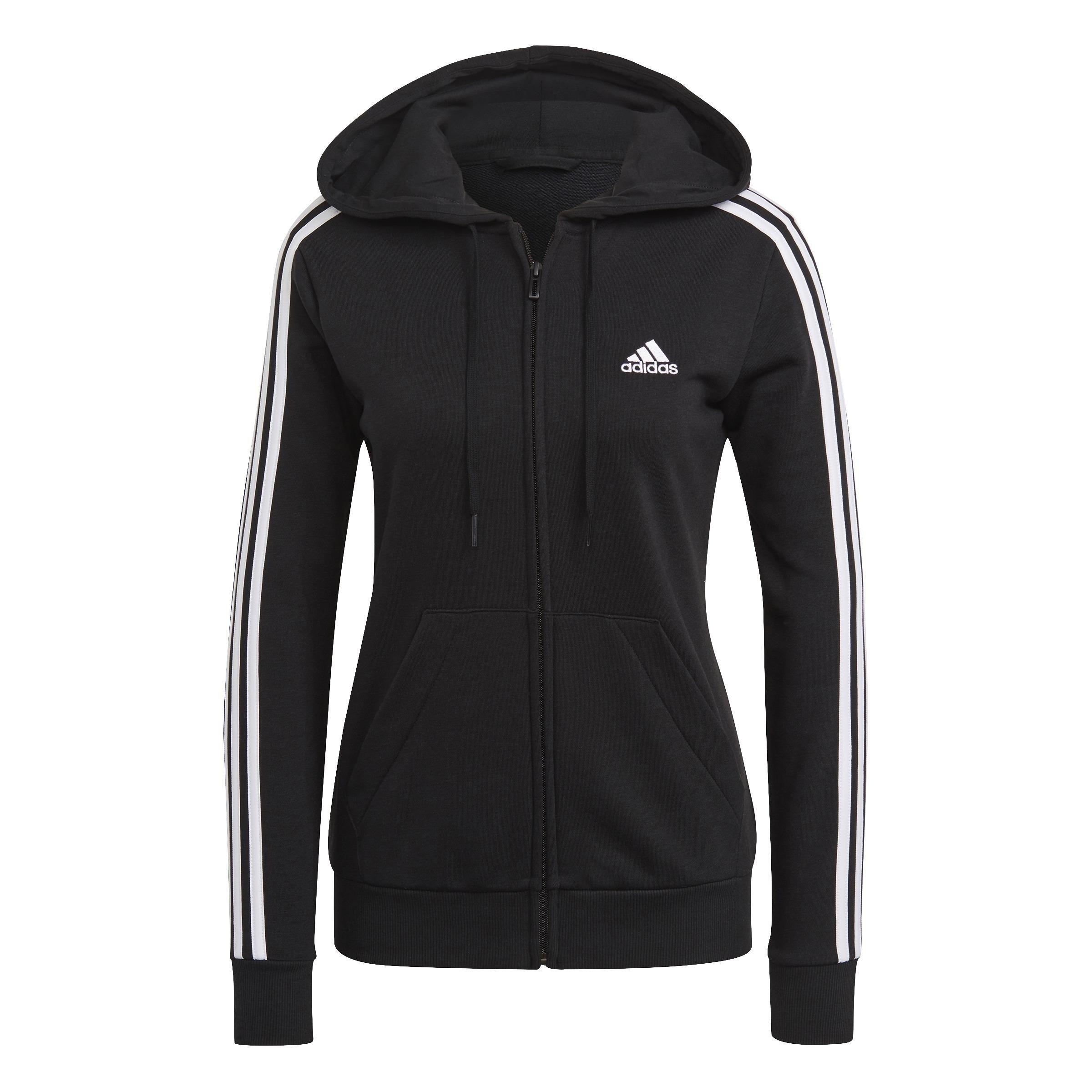 Women Essentials French Terry 3-Stripes Full-Zip Hoodie, Black, A901_ONE, large image number 0