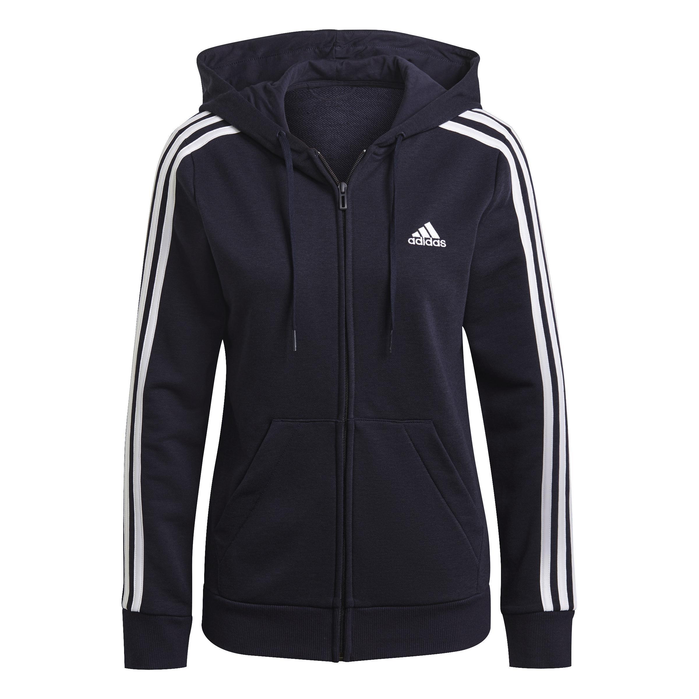 Essentials French Terry 3-Stripes Full-Zip Hoodie, Blue, A901_ONE, large image number 0