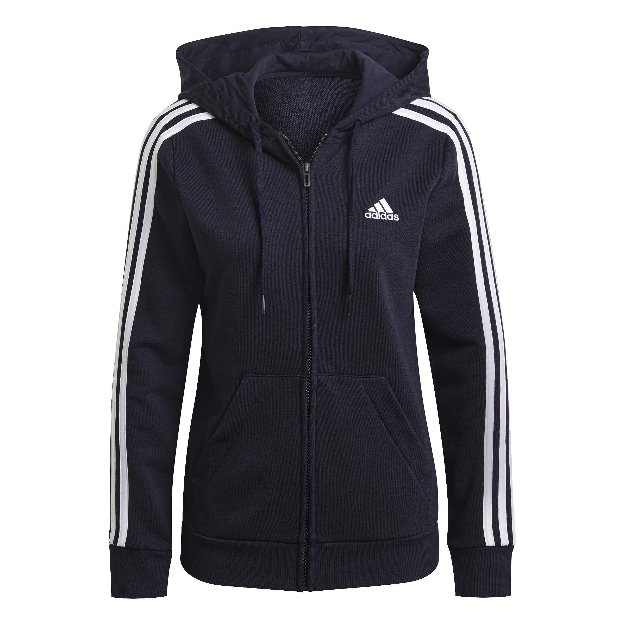 Essentials French Terry 3-Stripes Full-Zip Hoodie, Blue, A901_ONE, large image number 1