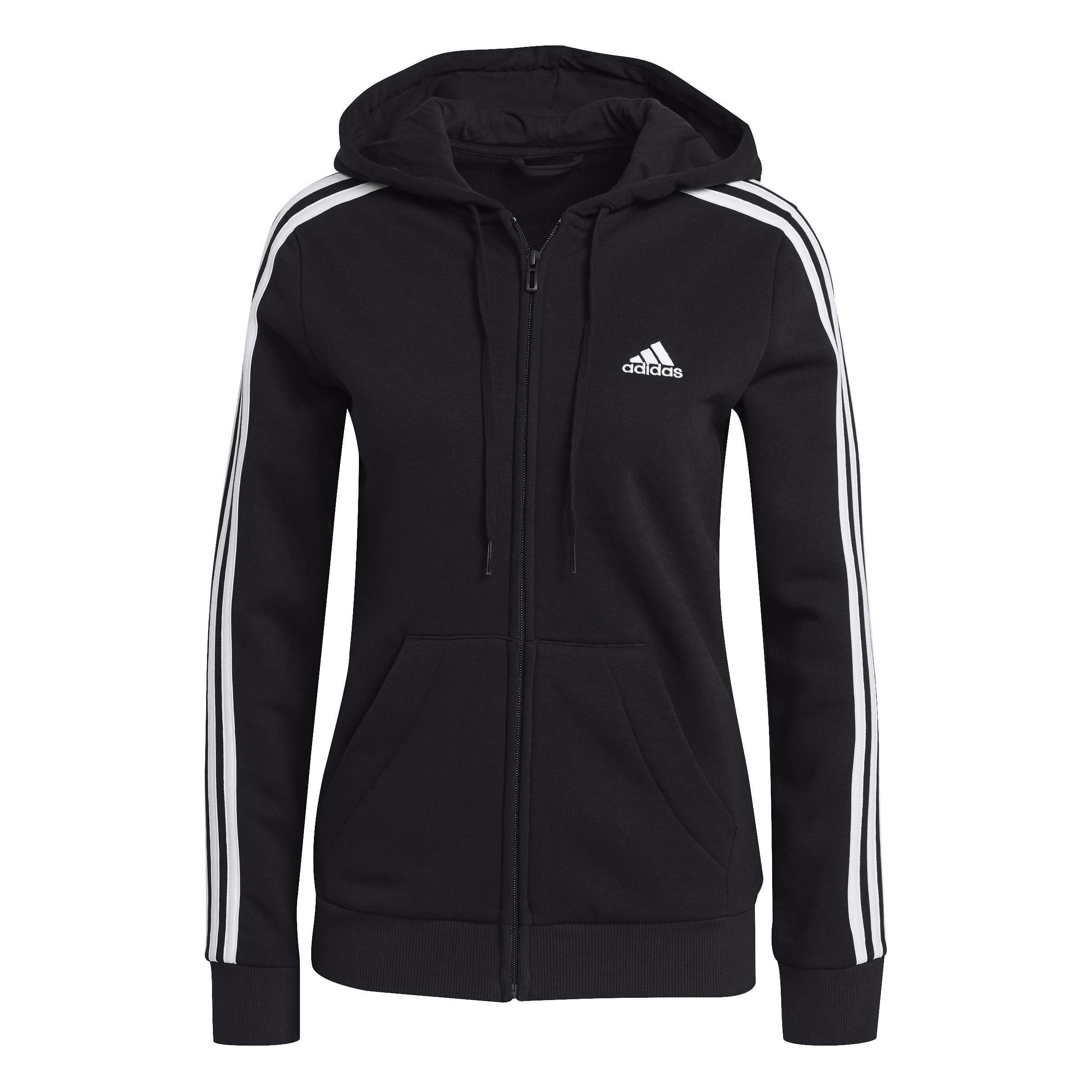 Essentials Fleece 3-Stripes Full-Zip Hoodie, Black, , large image number 0