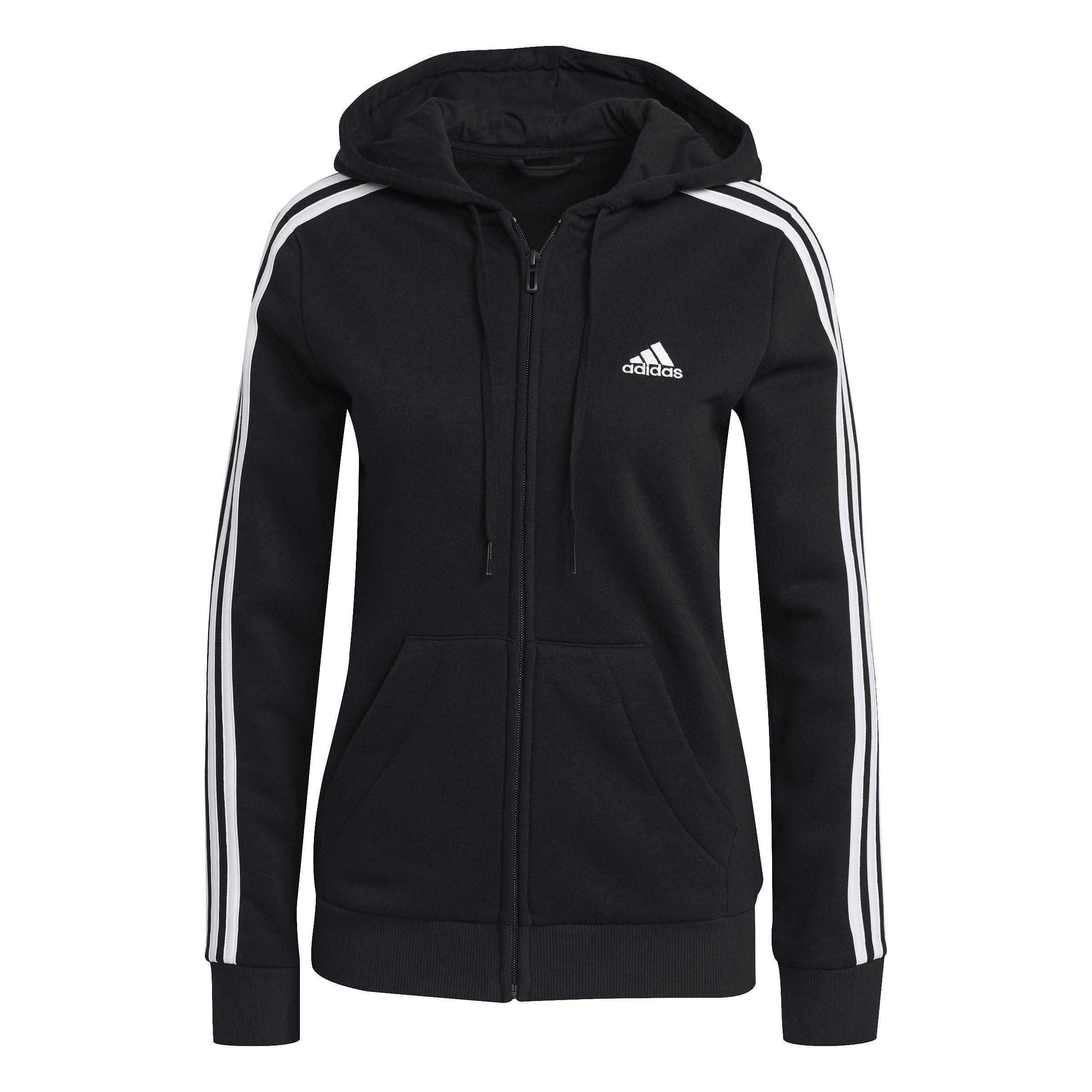 Essentials Fleece 3-Stripes Full-Zip Hoodie, Black, , large image number 1