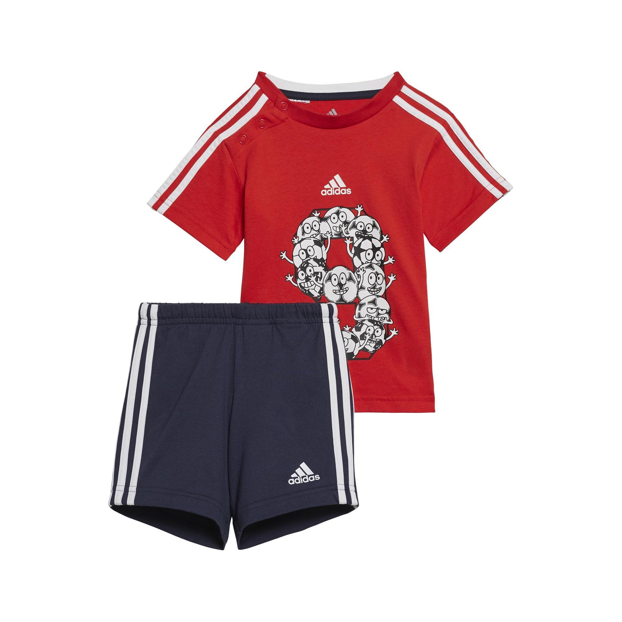 Kids Unisex Lil 3-Stripes Sporty Summer Set, Red, A901_ONE, large image number 0