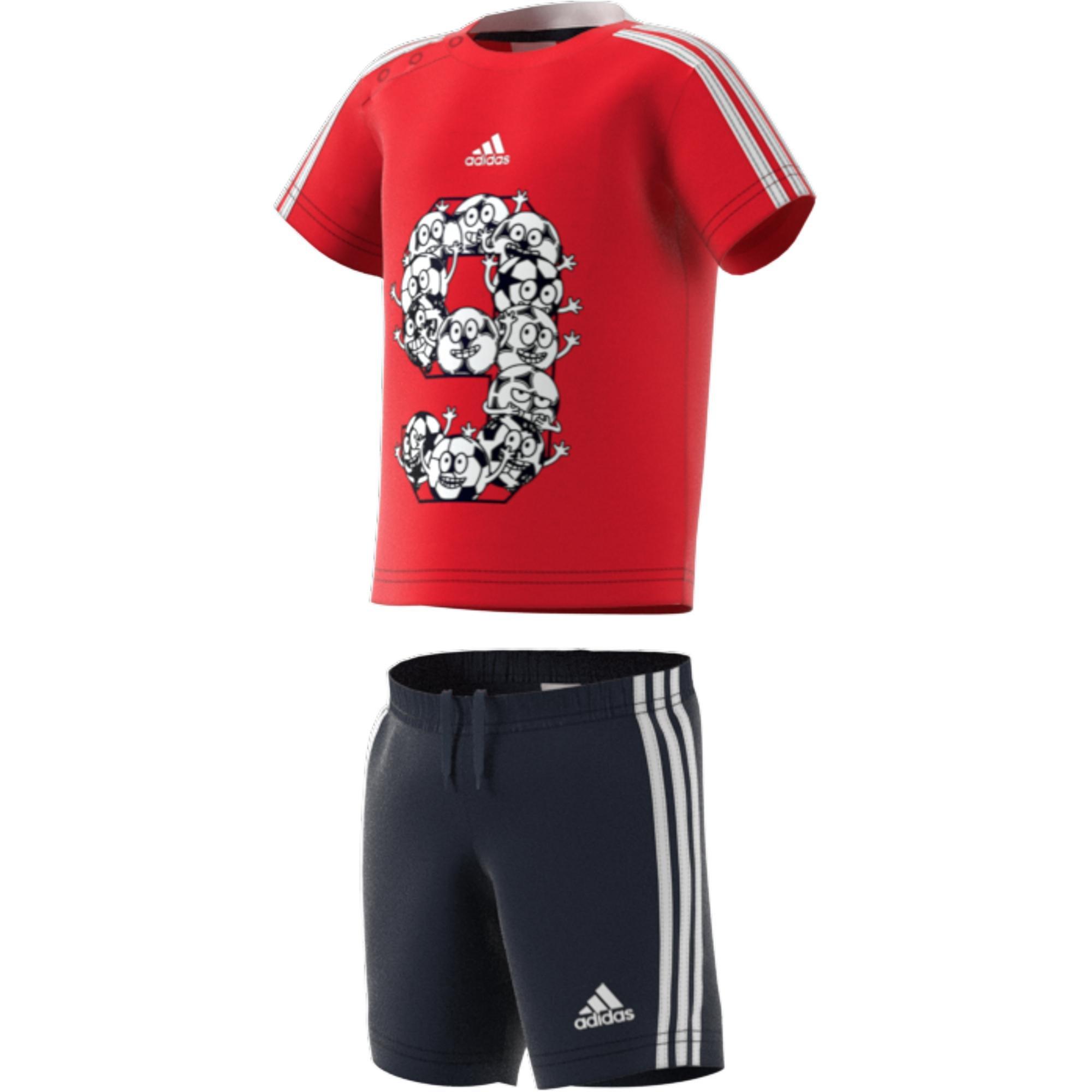 Unisex Kids Lil 3-Stripes Sporty Summer Set, Red, A901_ONE, large image number 1