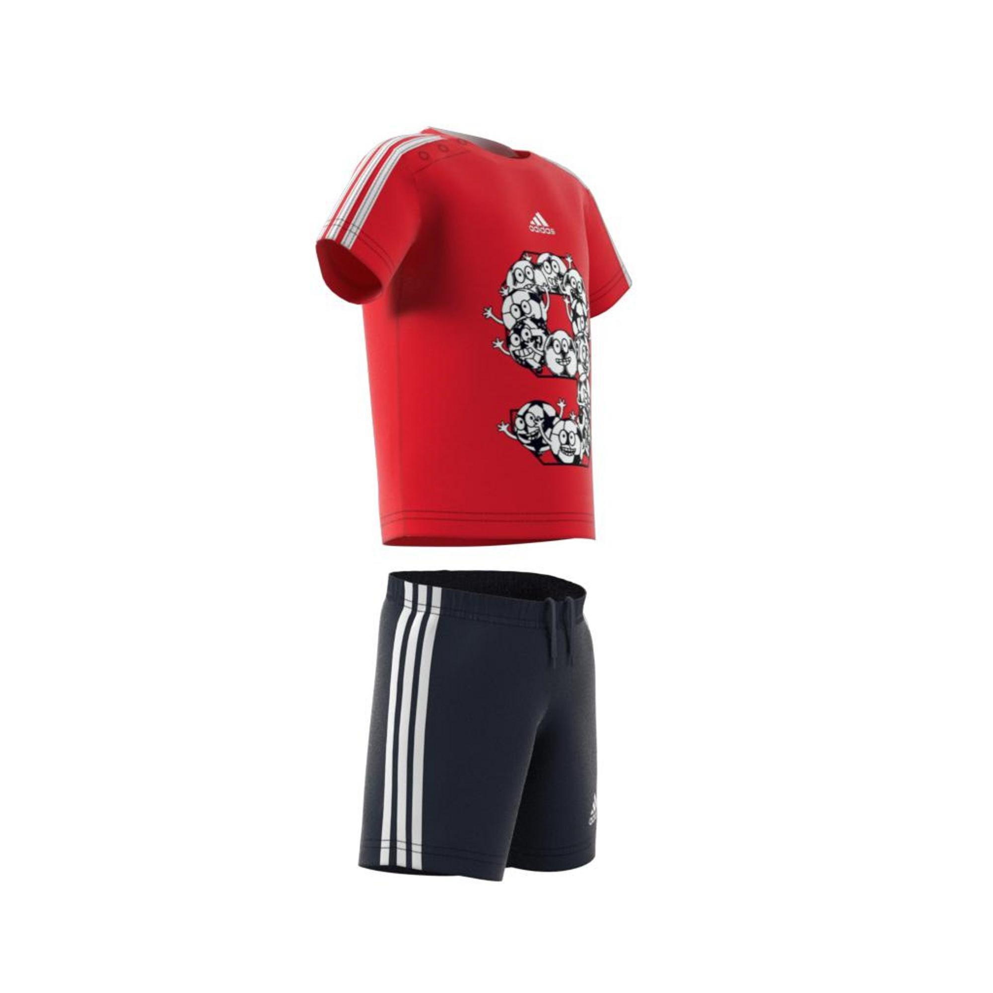 Kids Unisex Lil 3-Stripes Sporty Summer Set, Red, A901_ONE, large image number 14