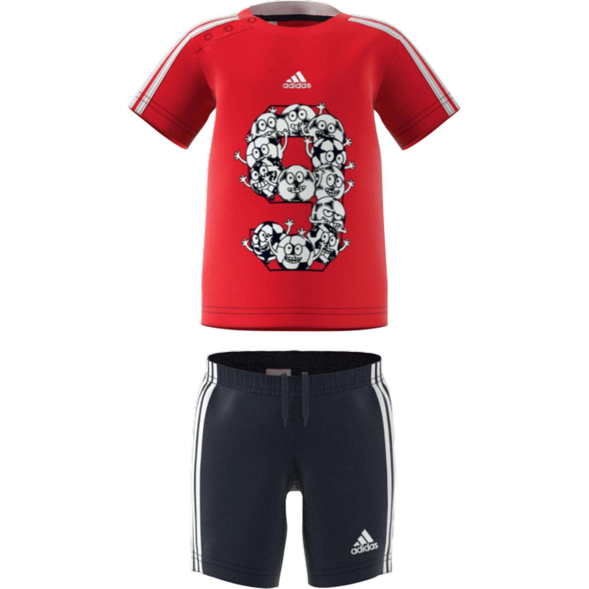 Kids Unisex Lil 3-Stripes Sporty Summer Set, Red, A901_ONE, large image number 19