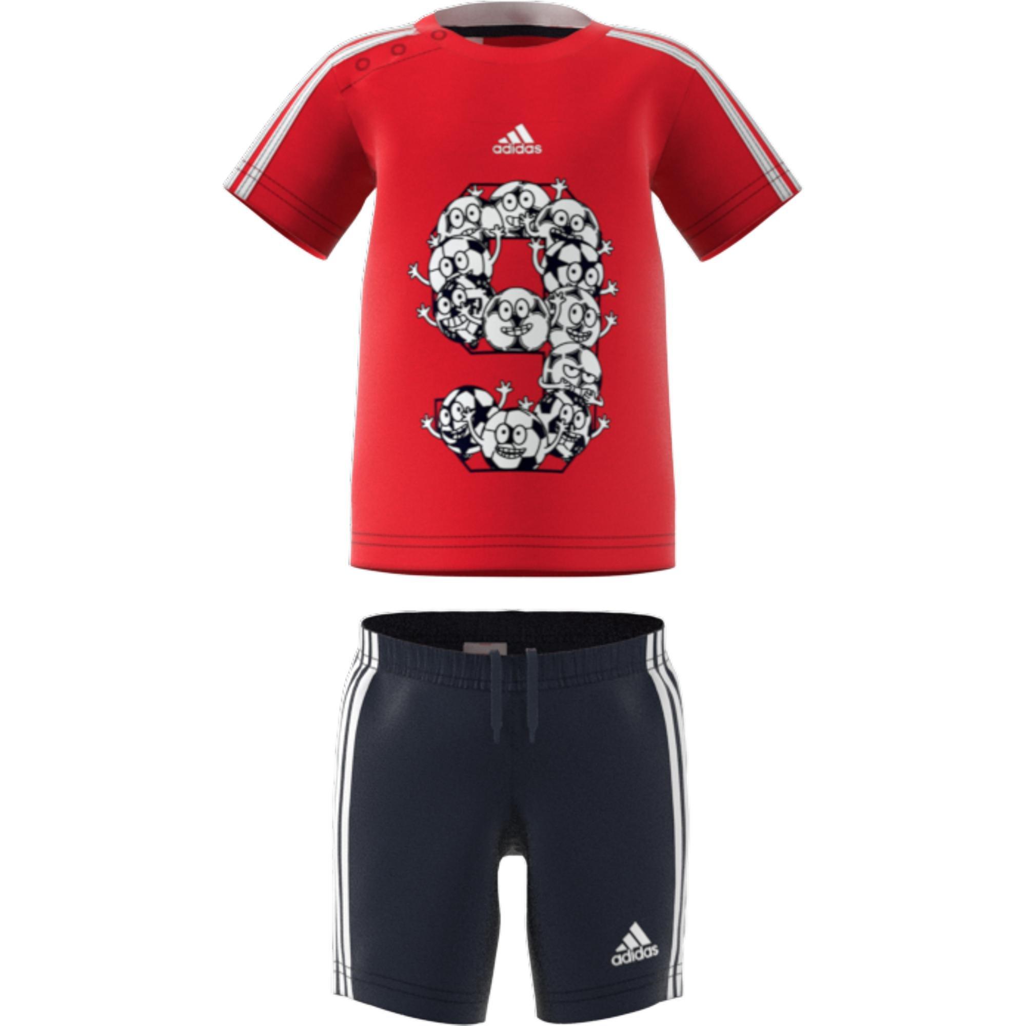 Unisex Kids Lil 3-Stripes Sporty Summer Set, Red, A901_ONE, large image number 19
