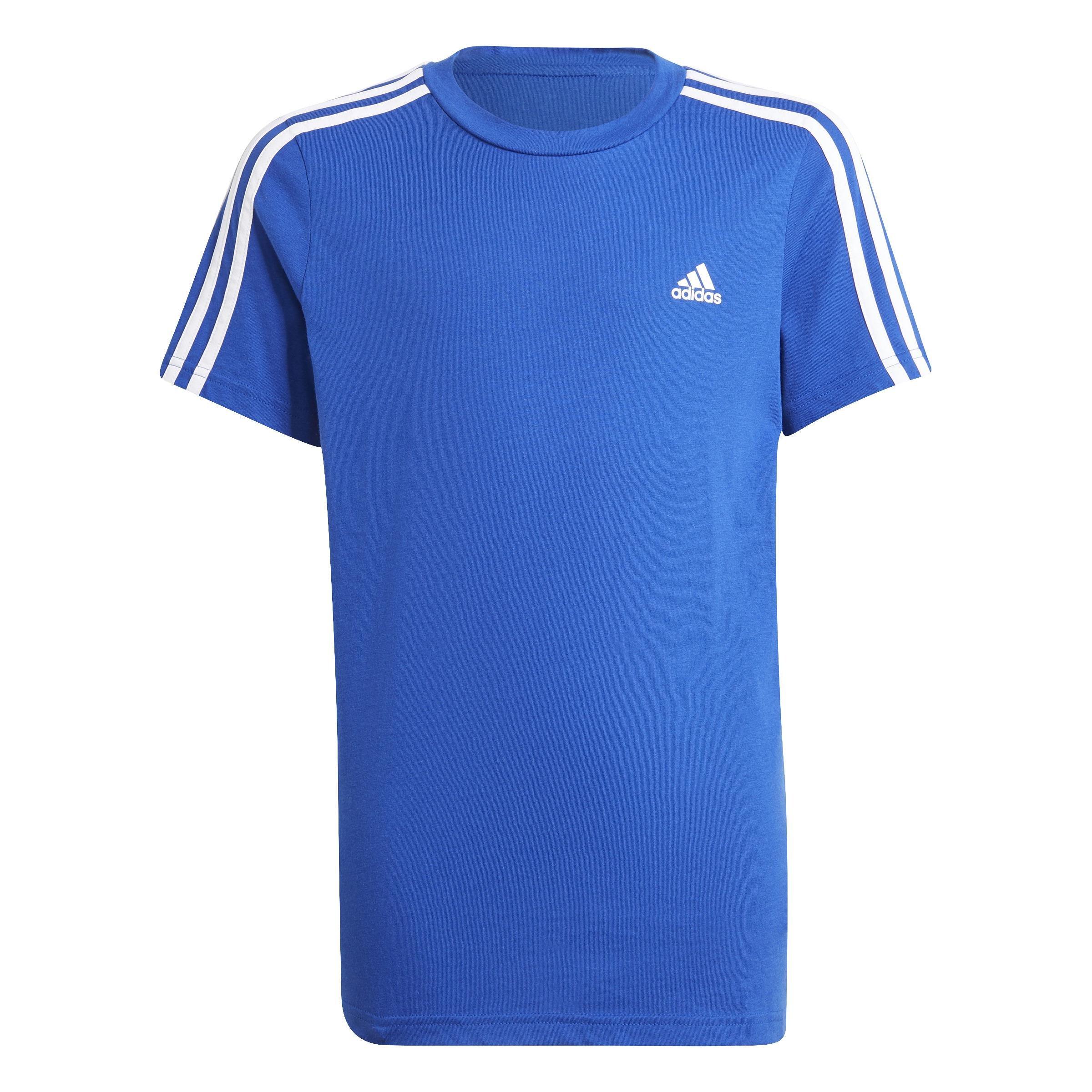 Kids Boys Adidas Essentials 3-Stripes T-Shirt, Blue, A901_ONE, large image number 0