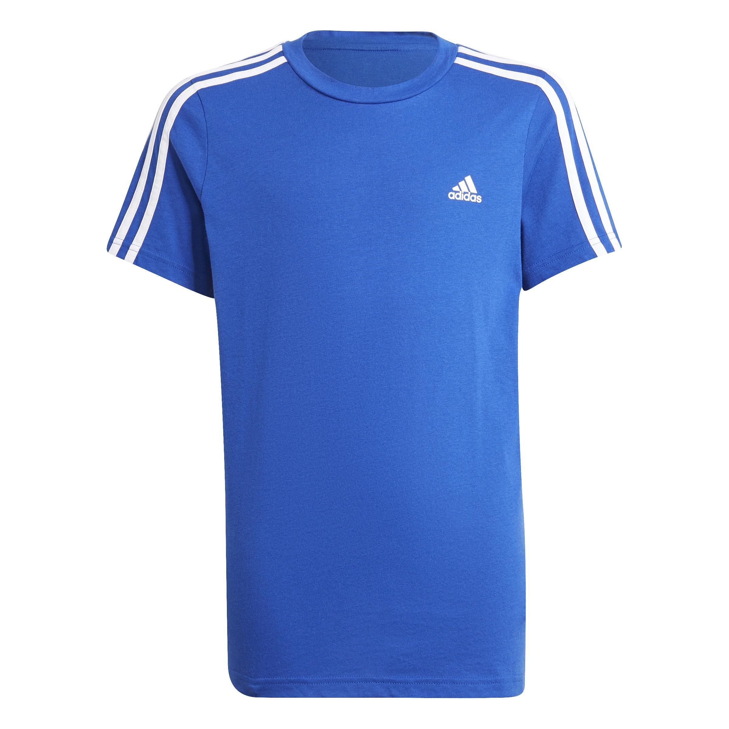 Kids Boys Adidas Essentials 3-Stripes T-Shirt, Blue, A901_ONE, large image number 1