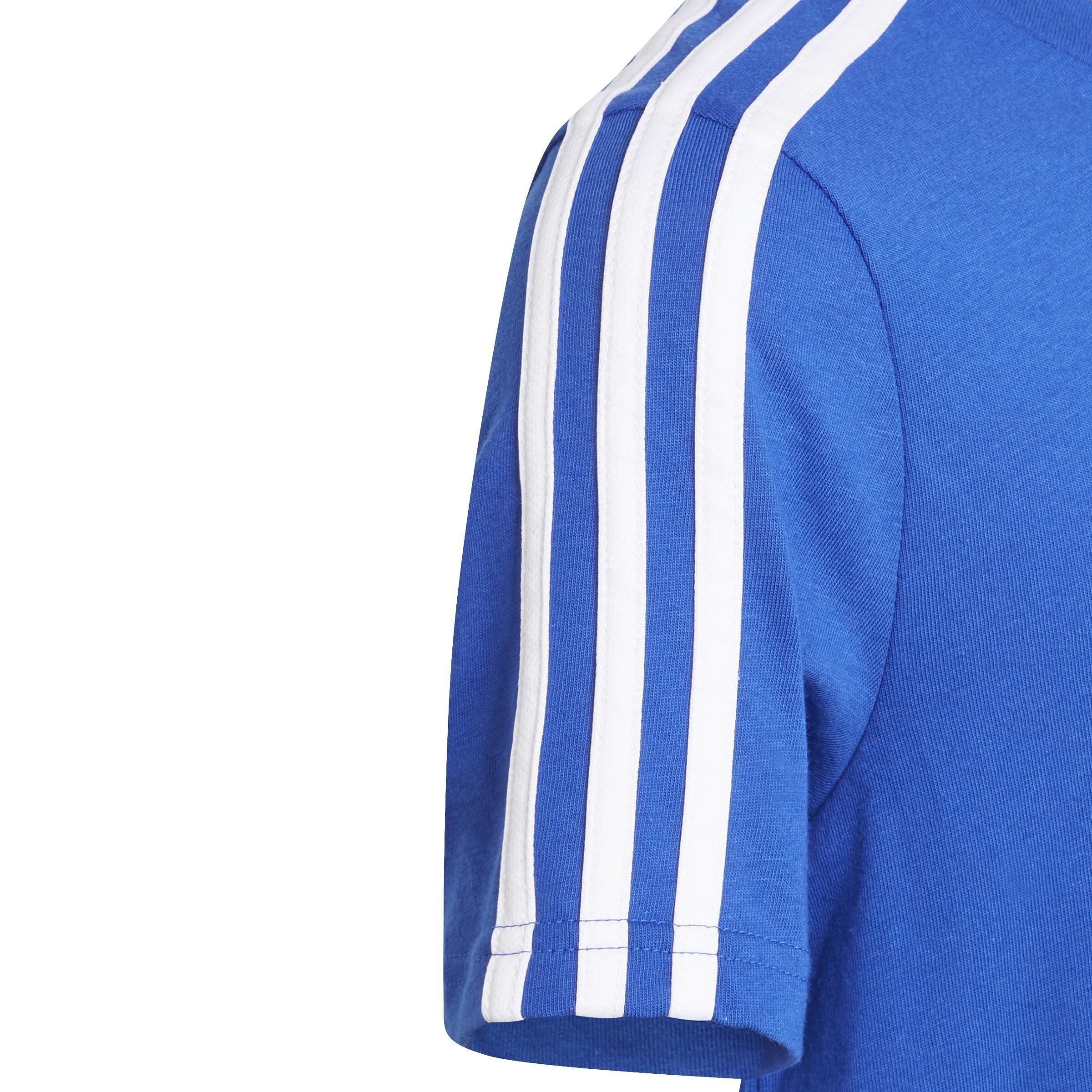 Kids Boys Adidas Essentials 3-Stripes T-Shirt, Blue, A901_ONE, large image number 4