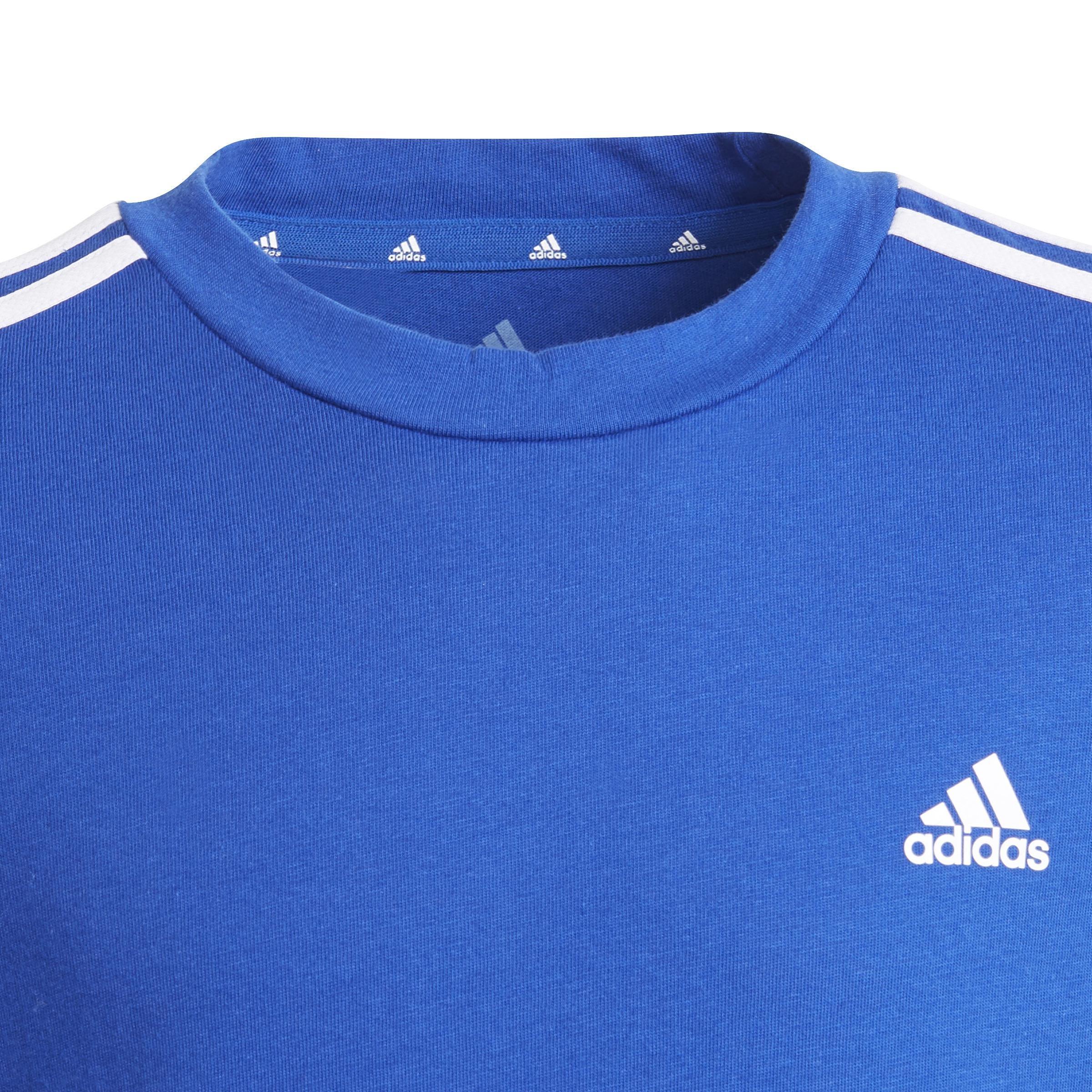 Kids Boys Adidas Essentials 3-Stripes T-Shirt, Blue, A901_ONE, large image number 5