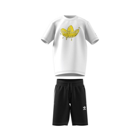 Kids Unisex Graphic Trefoil Shorts Tee Set, White, A901_ONE, large image number 0